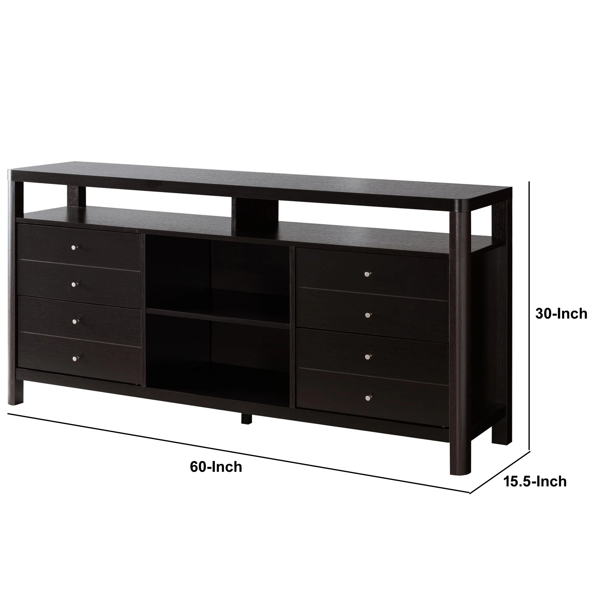 60 Inches 8 Drawer Tv Stand With Open Compartments Brown By Benzara - Image 4
