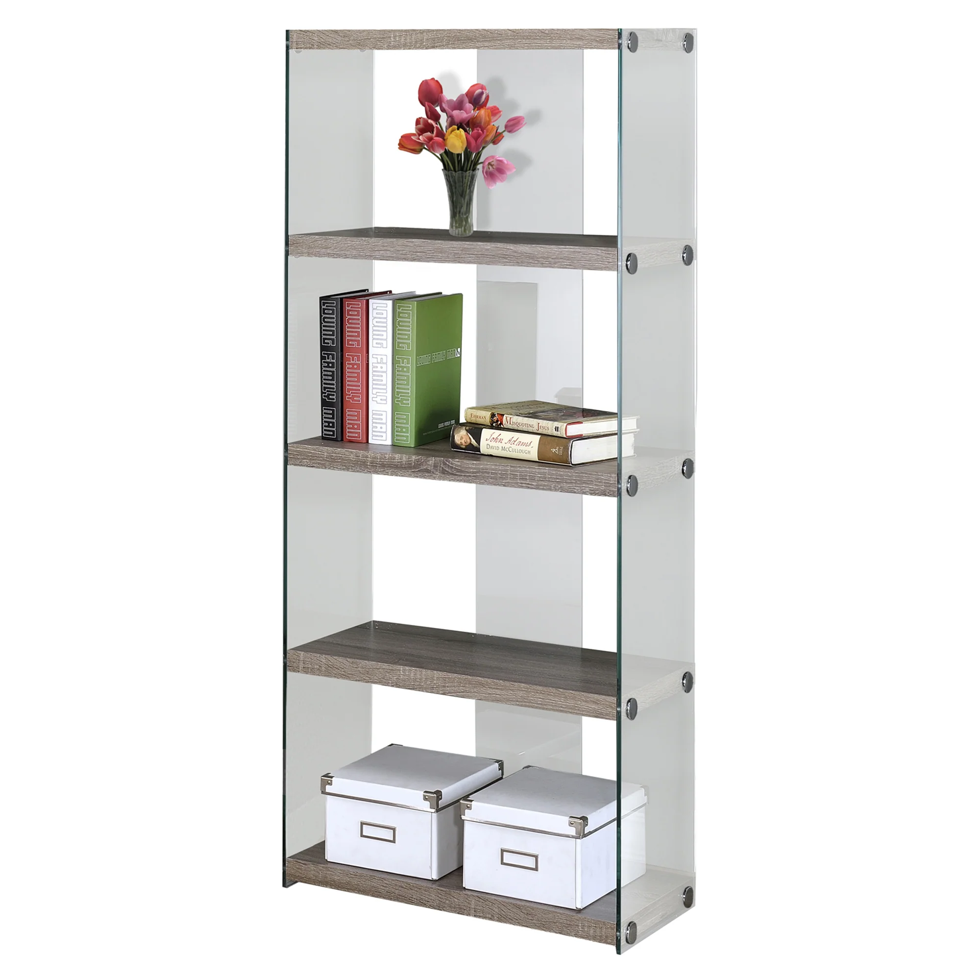60" Particle Board and Clear Tempered Glass Bookcase By Homeroots - Image 2