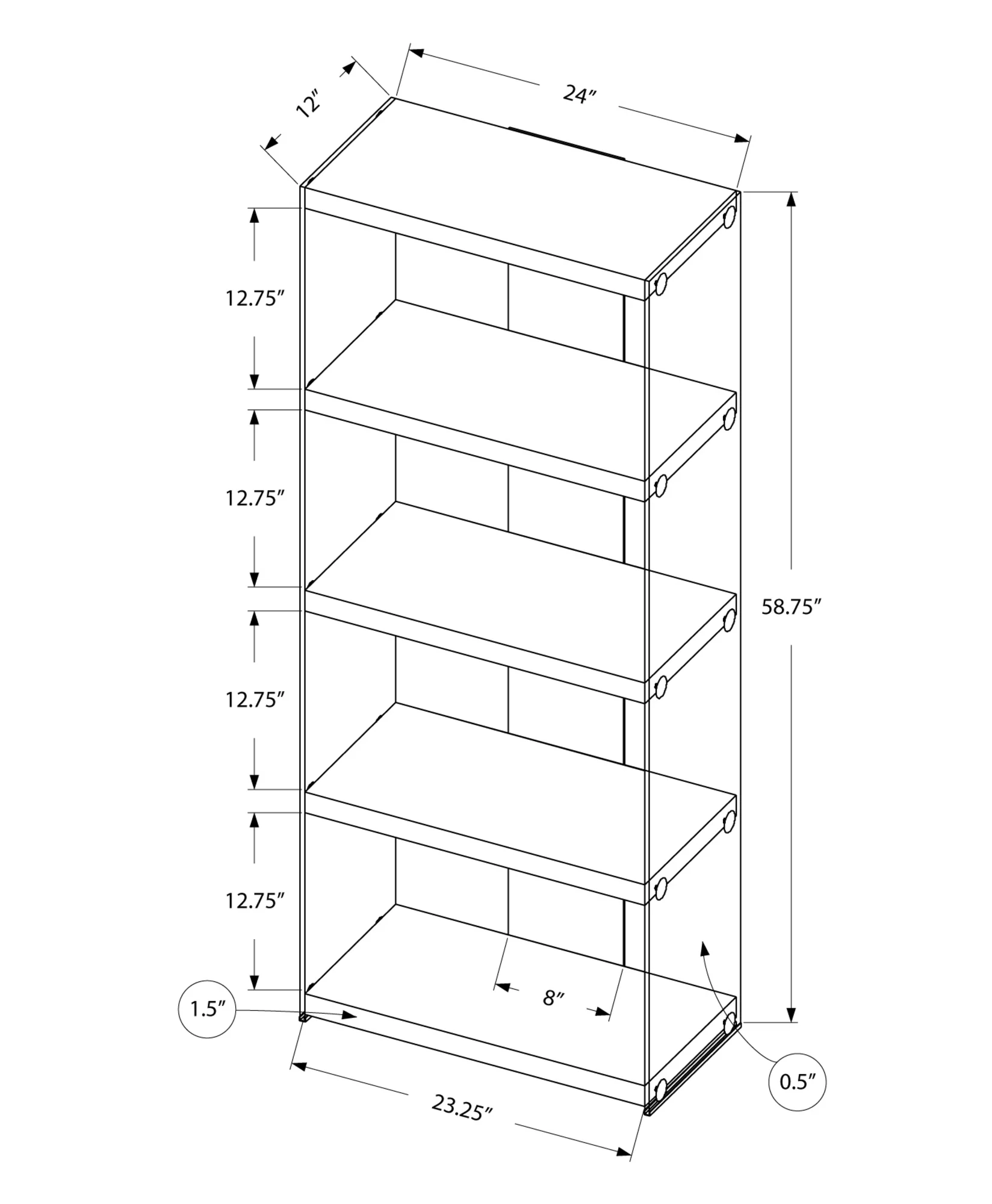 60" Particle Board and Clear Tempered Glass Bookcase By Homeroots - Image 4