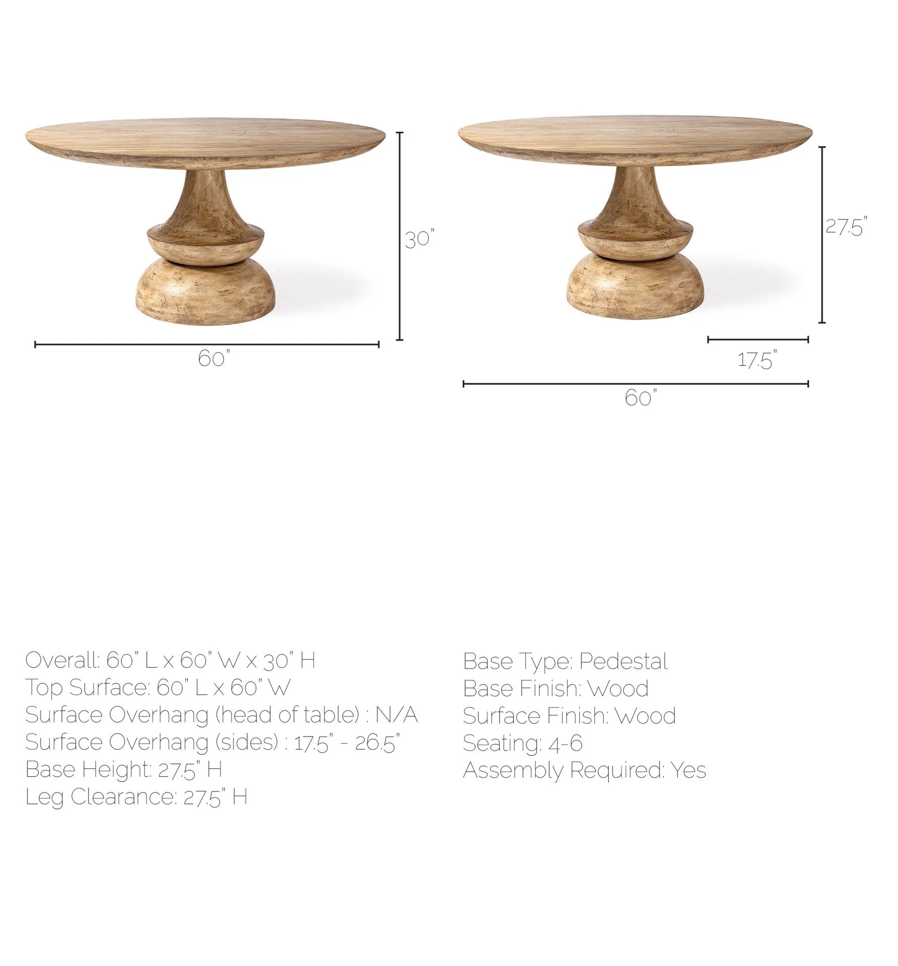 60' Round Blonde Solid Wood And Base Dining Table By Homeroots - Image 7