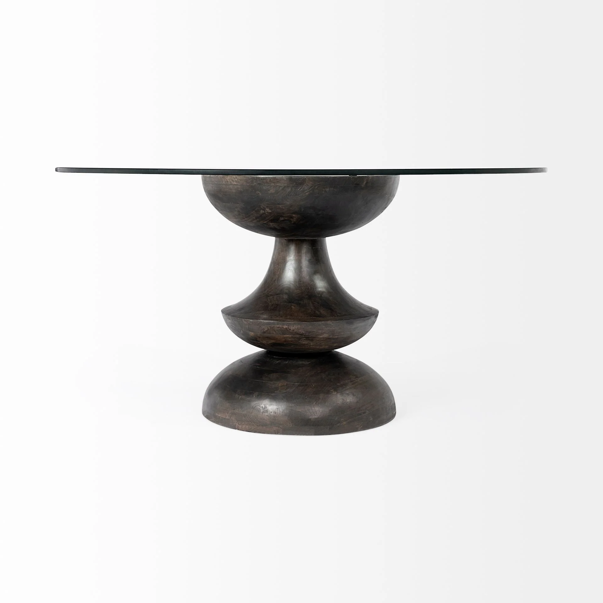 60' Round Glass Top Brown Wood With Pedestal Base Dining Table By Homeroots - Image 2