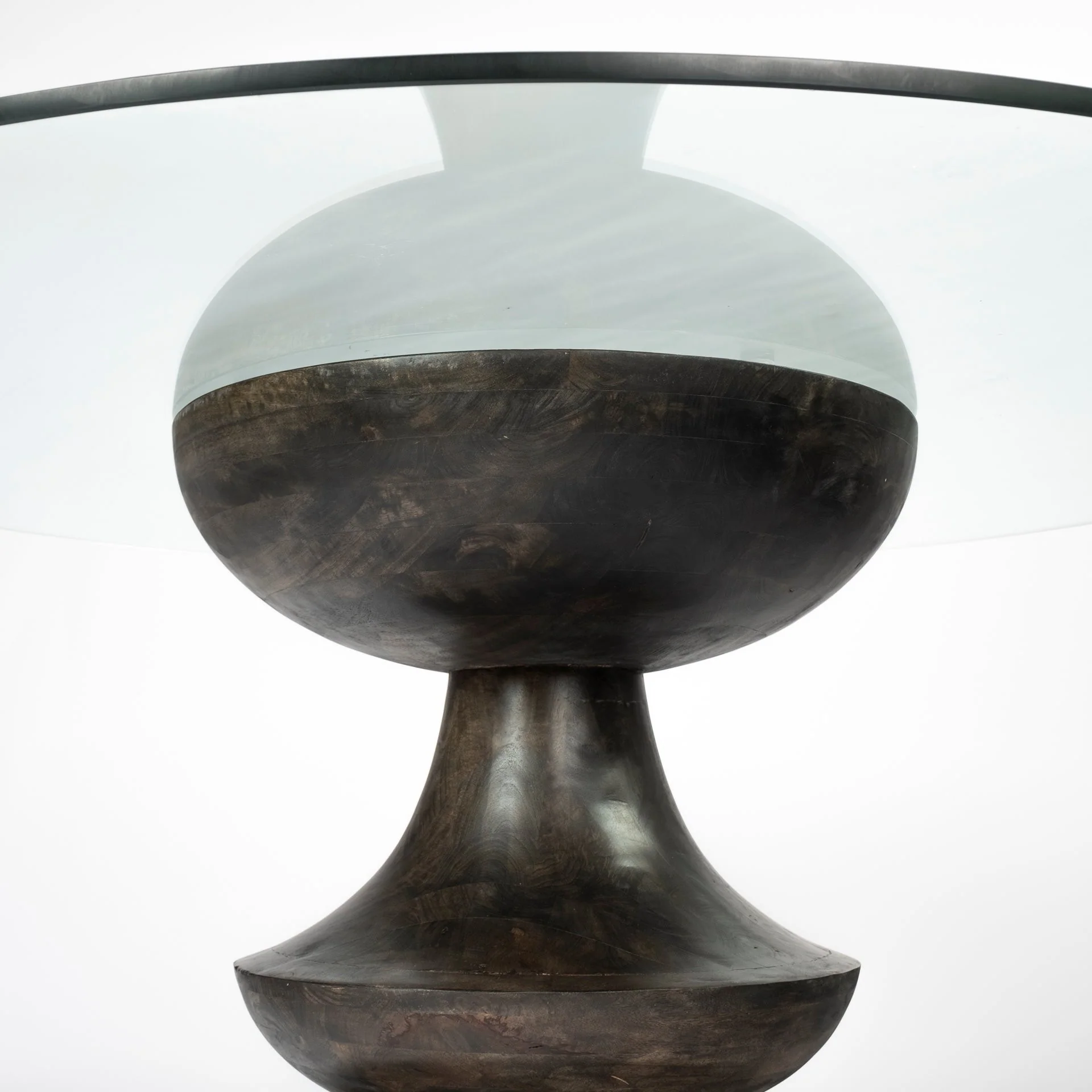 60' Round Glass Top Brown Wood With Pedestal Base Dining Table By Homeroots - Image 4
