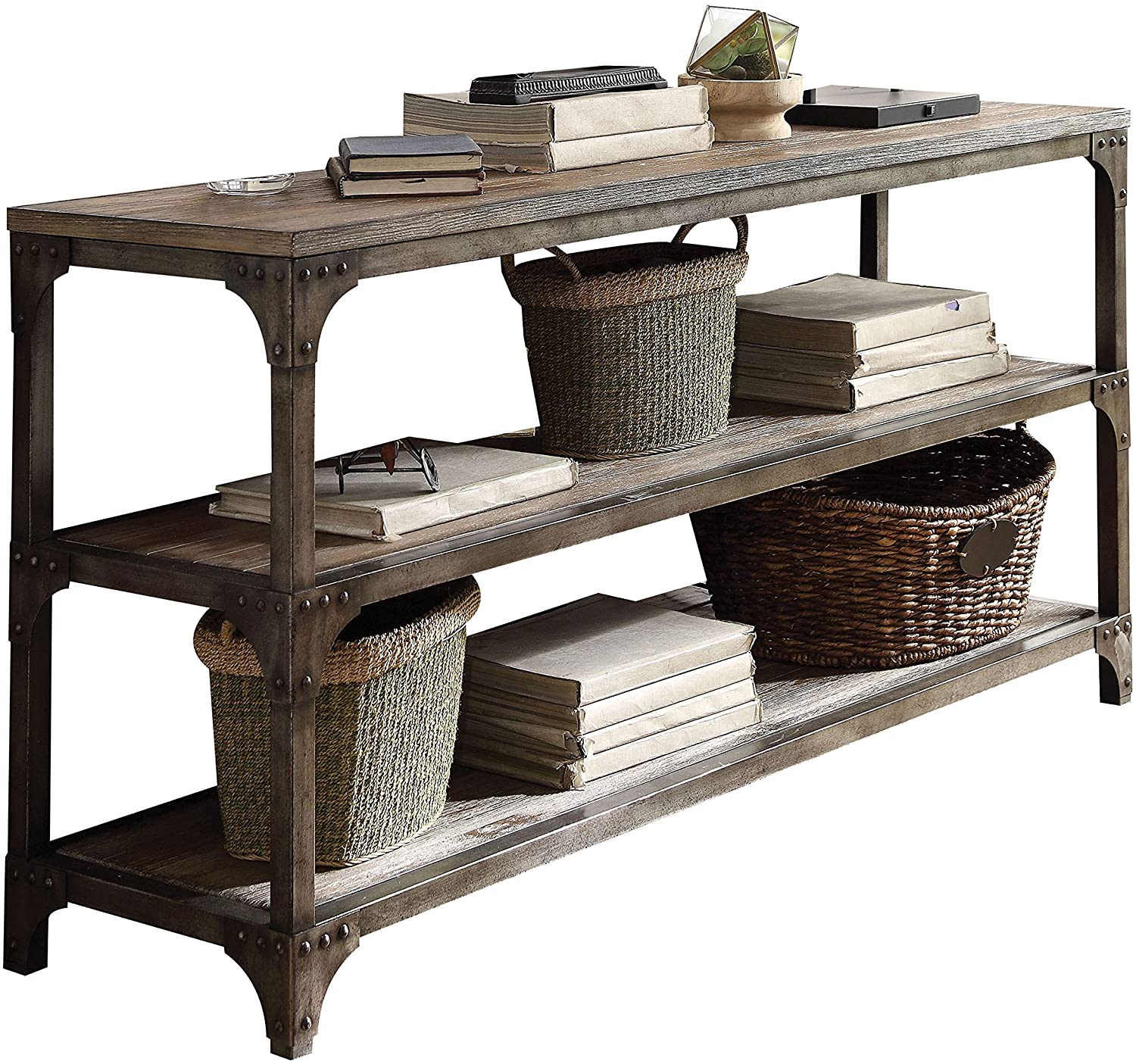 60' Rustic Weathered Oak Console Storage Table By Homeroots - Image 4