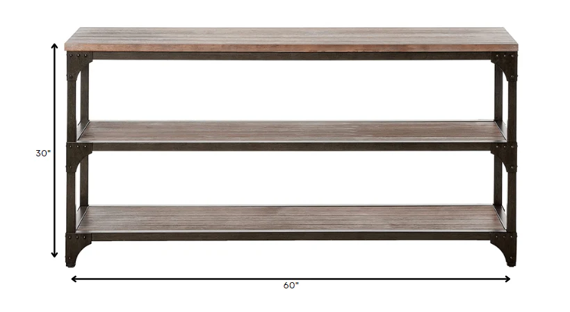 60' Rustic Weathered Oak Console Storage Table By Homeroots - Image 7