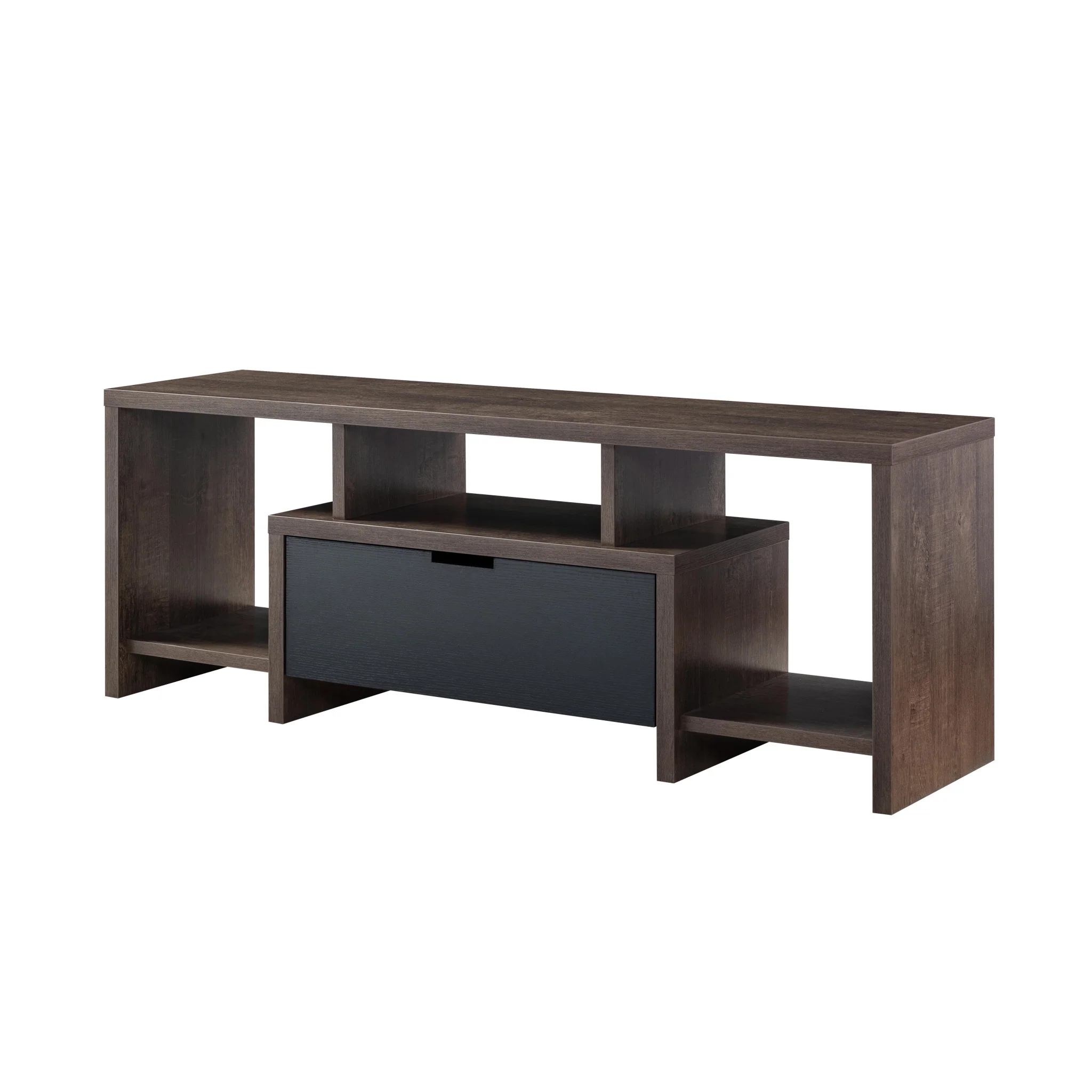 60" Walnut Oak And Black Manufactured Wood Cabinet Enclosed Storage TV Stand By Homeroots - Image 2