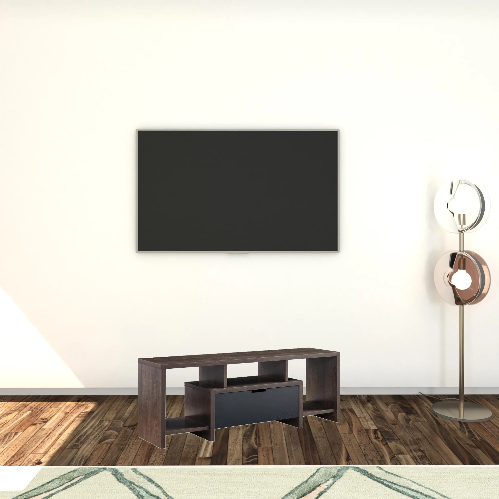60" Walnut Oak And Black Manufactured Wood Cabinet Enclosed Storage TV Stand By Homeroots - Image 3