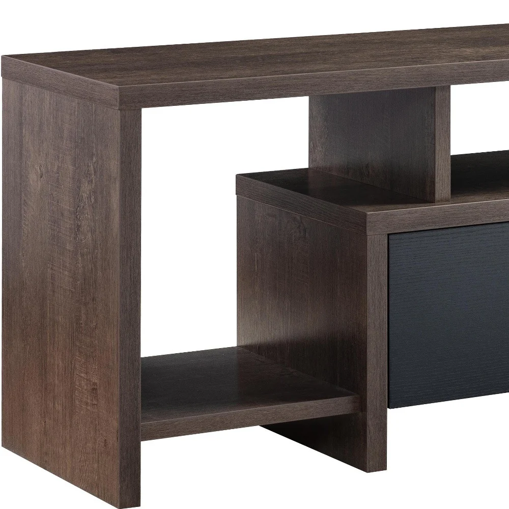 60" Walnut Oak And Black Manufactured Wood Cabinet Enclosed Storage TV Stand By Homeroots - Image 5