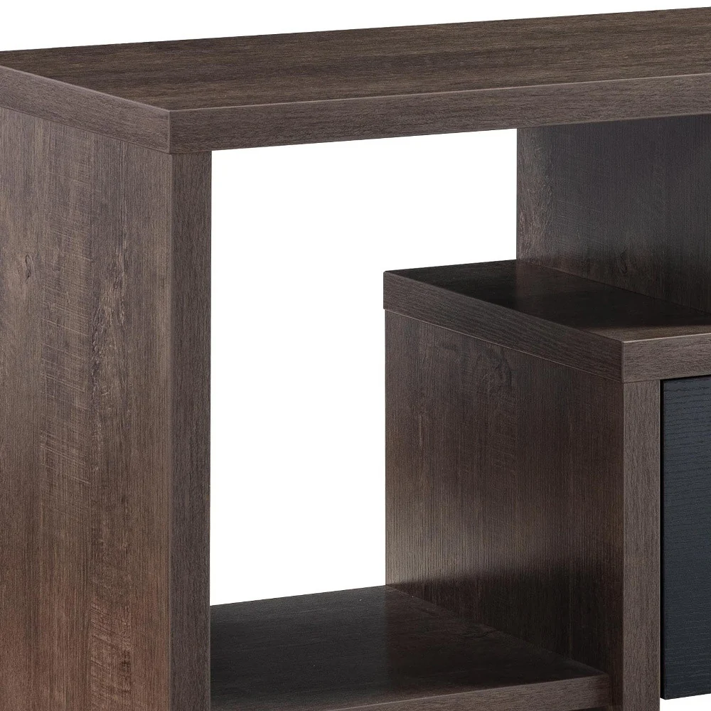 60" Walnut Oak And Black Manufactured Wood Cabinet Enclosed Storage TV Stand By Homeroots - Image 6