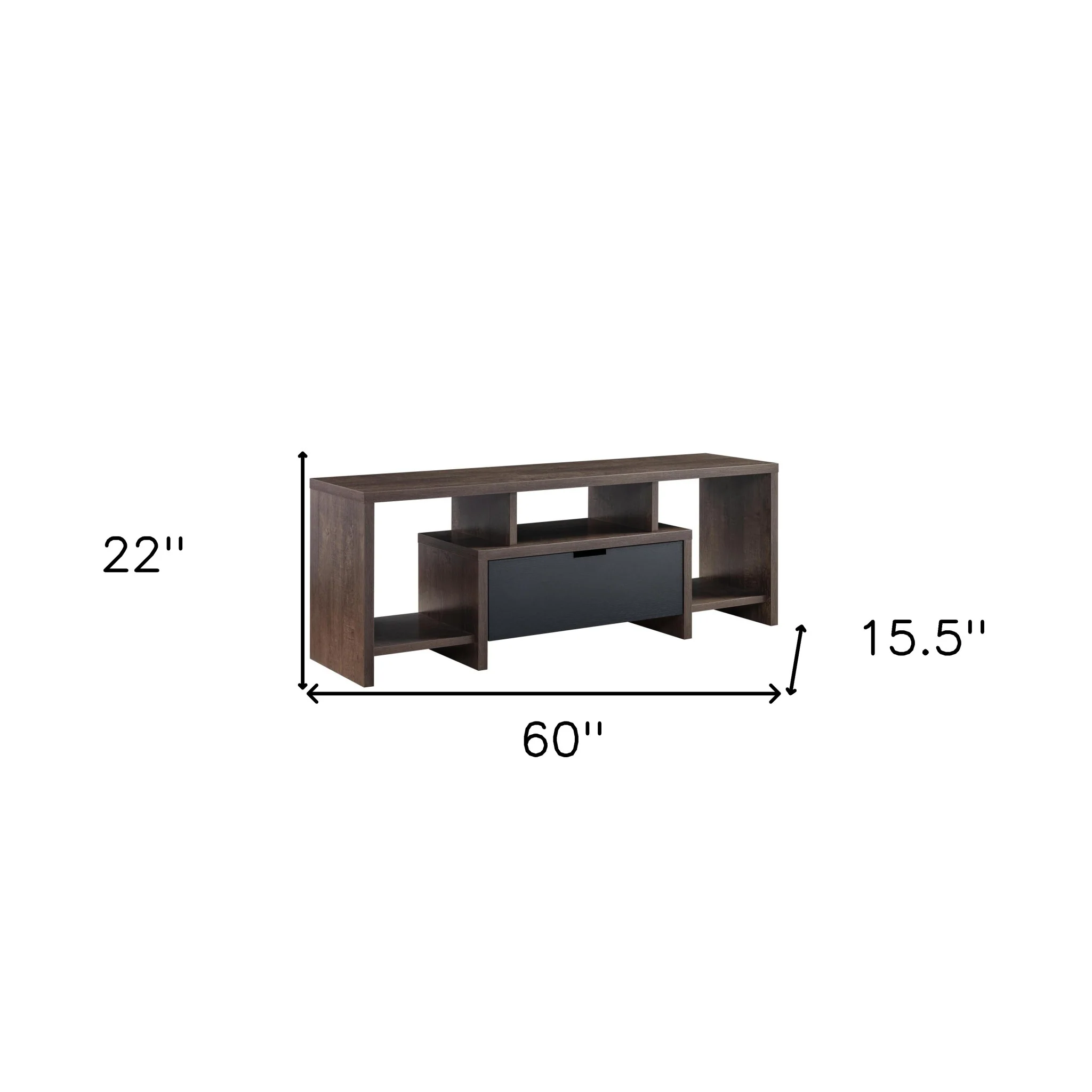60" Walnut Oak And Black Manufactured Wood Cabinet Enclosed Storage TV Stand By Homeroots - Image 9