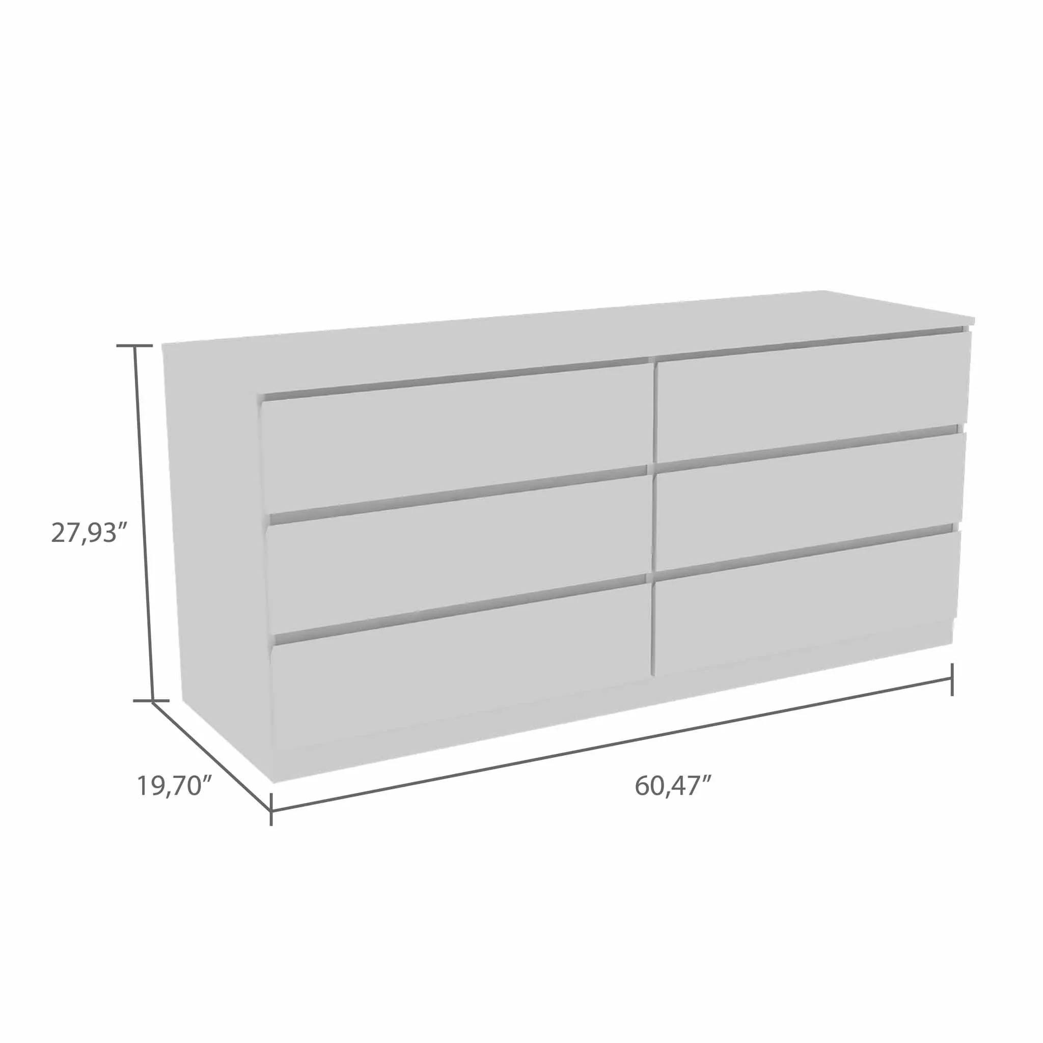 60" White Six Drawer Double Dresser By Homeroots - Image 3