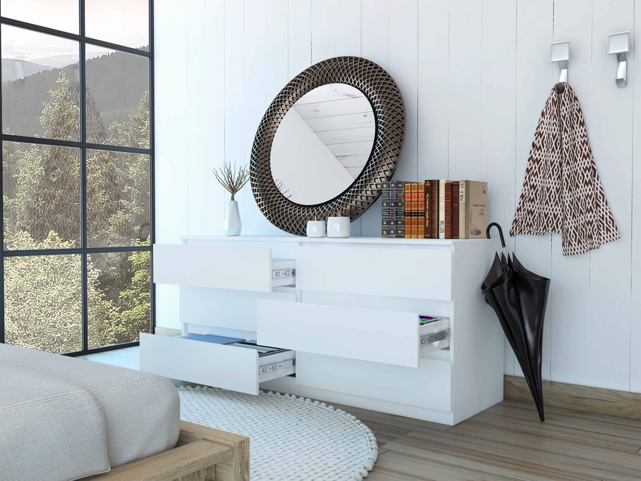 60" White Six Drawer Double Dresser By Homeroots - Image 4