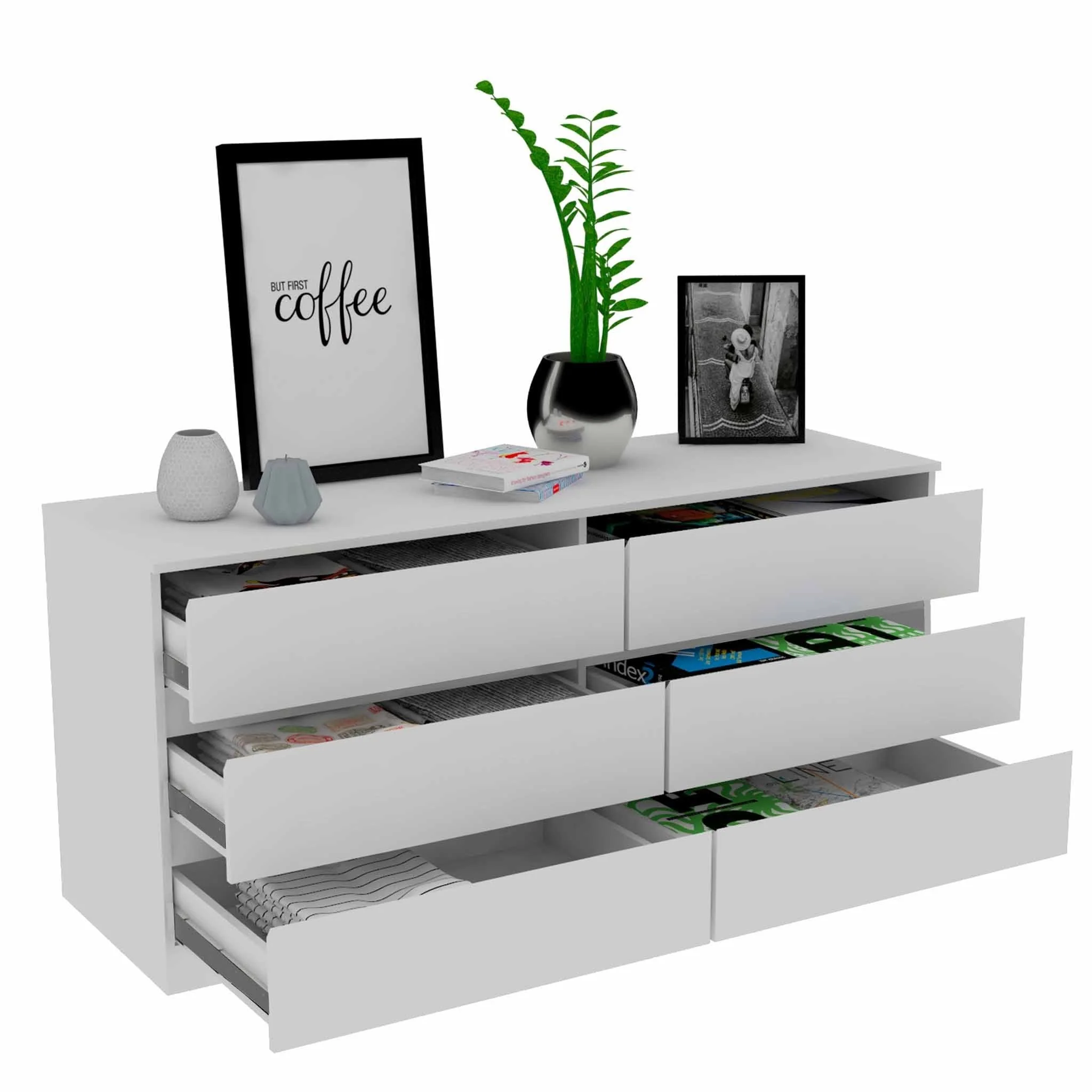 60" White Six Drawer Double Dresser By Homeroots - Image 6