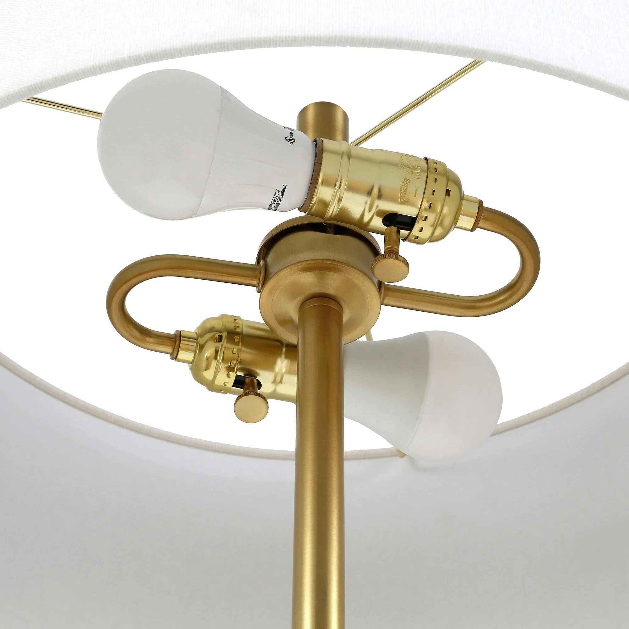 61" Black and Brass Two Light Floor Lamp With White Drum Shade By Homeroots - Image 8