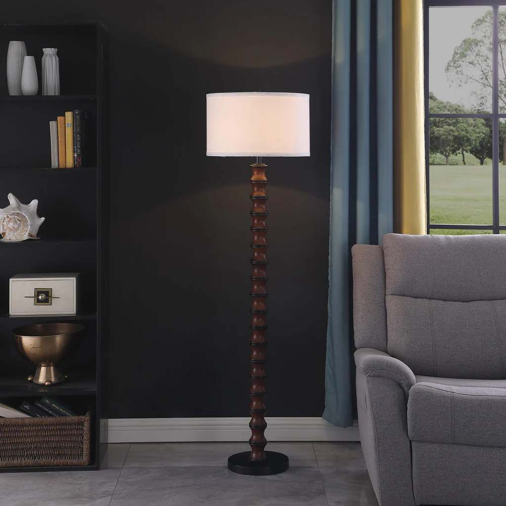 61" Dark Cherry Black Faux Wood Bubble Floor Lamp With White Drum Shade By Homeroots - Image 4