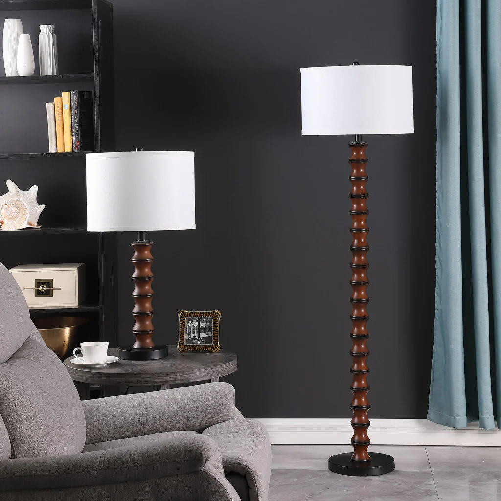 61" Dark Cherry Black Faux Wood Bubble Floor Lamp With White Drum Shade By Homeroots - Image 5
