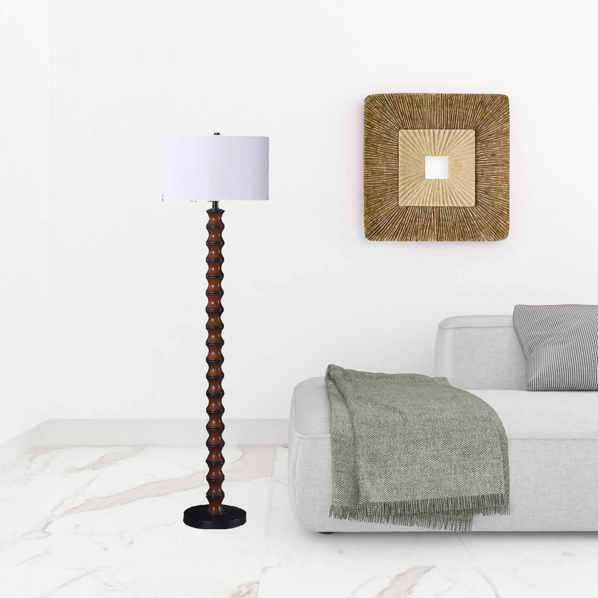 61" Dark Cherry Black Faux Wood Bubble Floor Lamp With White Drum Shade By Homeroots - Image 7