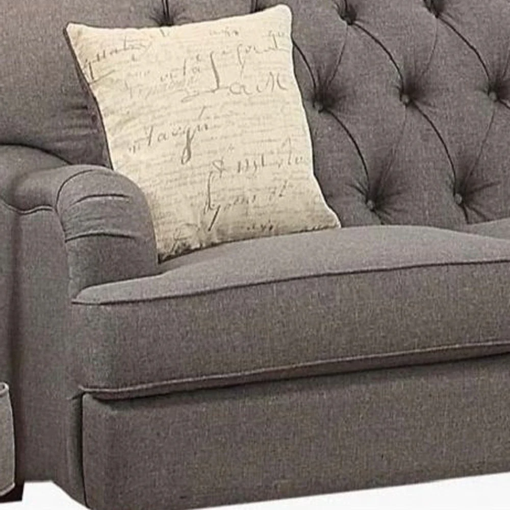 61" Dark Gray And Brown Linen Curved Love Seat And Toss Pillows By Homeroots - Image 3