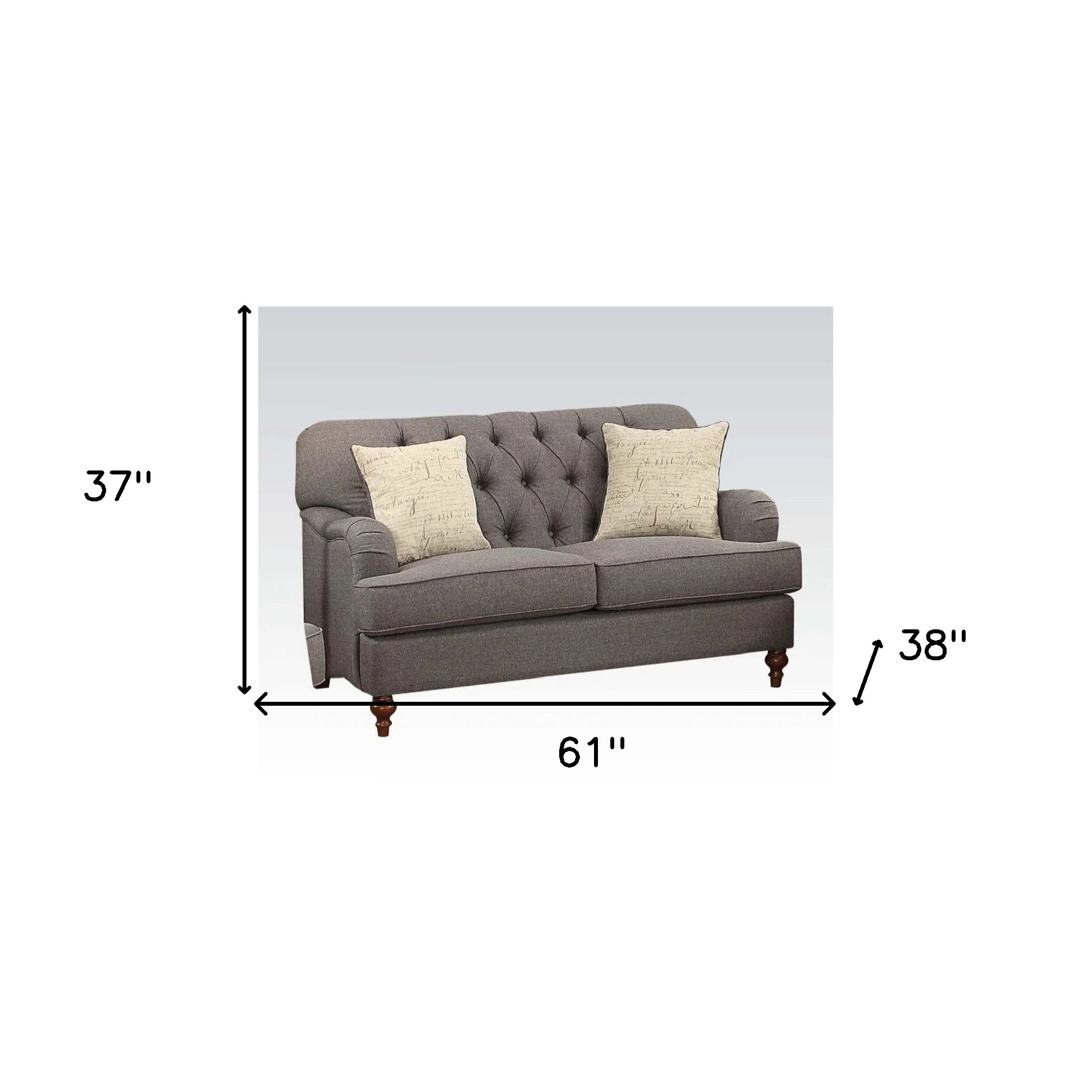 61" Dark Gray And Brown Linen Curved Love Seat And Toss Pillows By Homeroots - Image 5