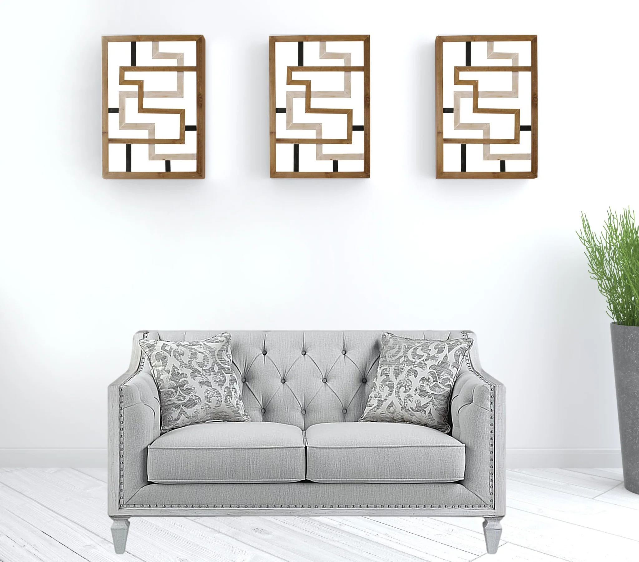 61" Light Gray And Off White Love Seat And Toss Pillows By Homeroots - Image 2