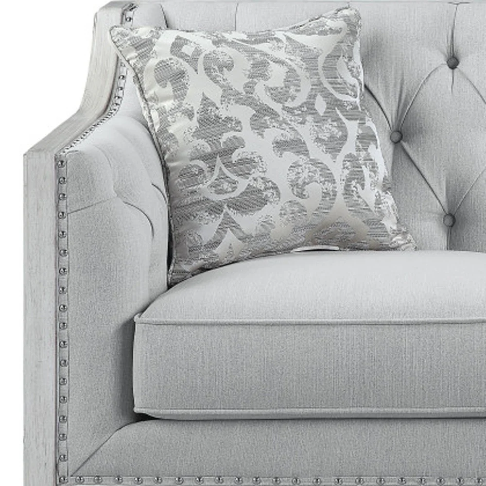 61" Light Gray And Off White Love Seat And Toss Pillows By Homeroots - Image 3