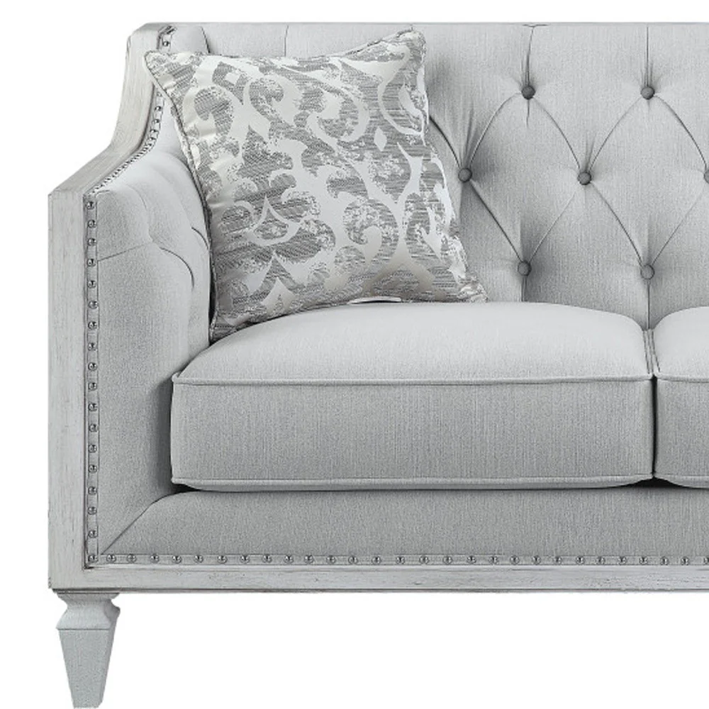 61" Light Gray And Off White Love Seat And Toss Pillows By Homeroots - Image 4