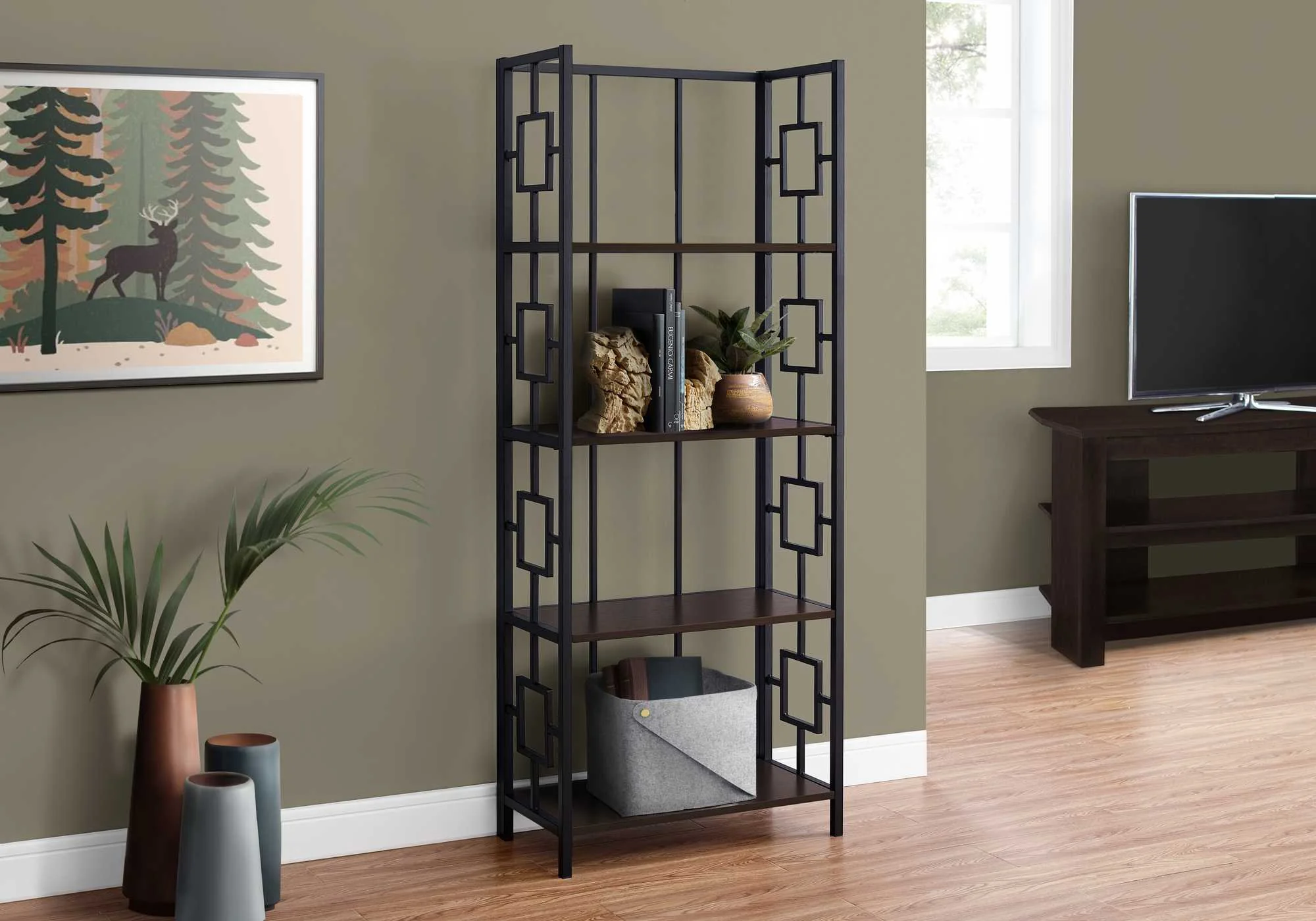 62" 4 Tier Bookcase BlackwithBlack Metal Etagere By Homeroots - Image 7