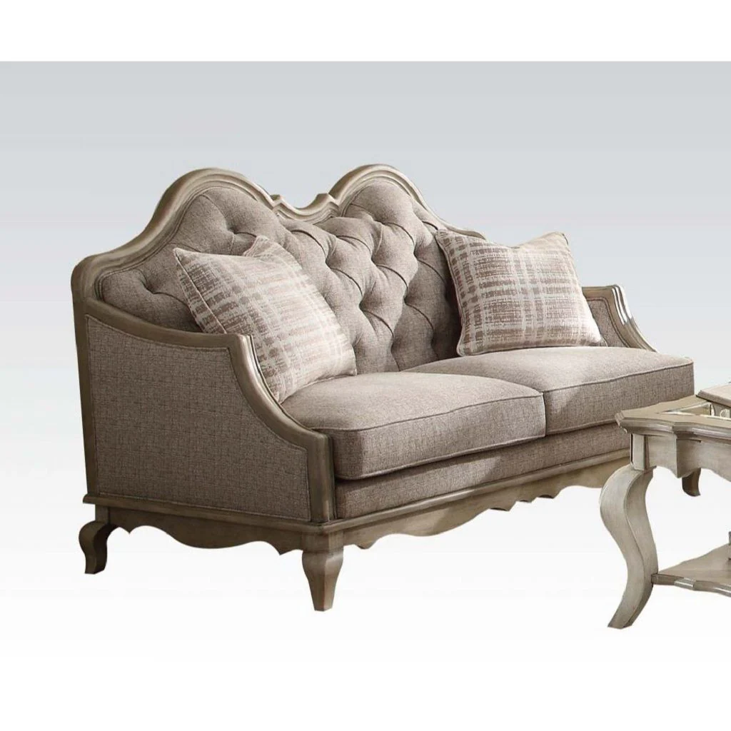 62" Beige And Brown Linen Love Seat And Toss Pillows By Homeroots - Image 2