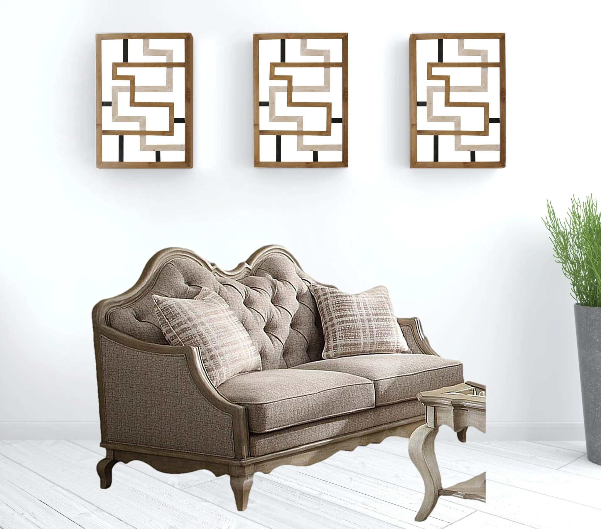 62" Beige And Brown Linen Love Seat And Toss Pillows By Homeroots - Image 3