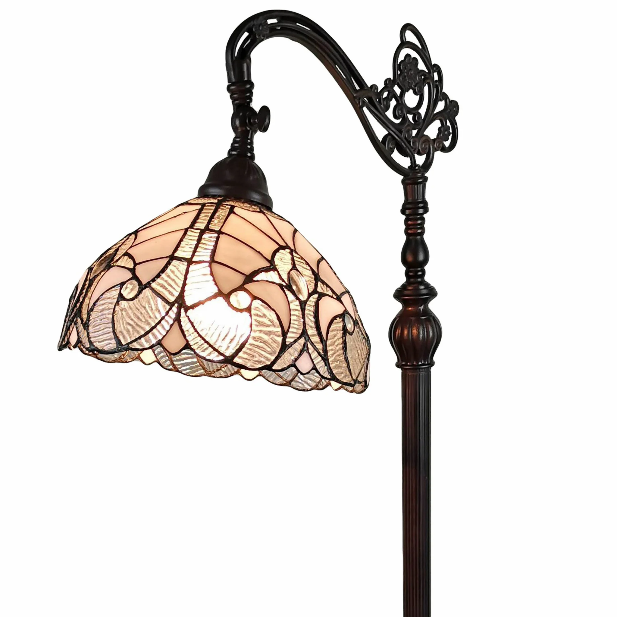 62" Brown Traditional Shaped Floor Lamp With White Stained Glass Bowl Shade By Homeroots - Image 2
