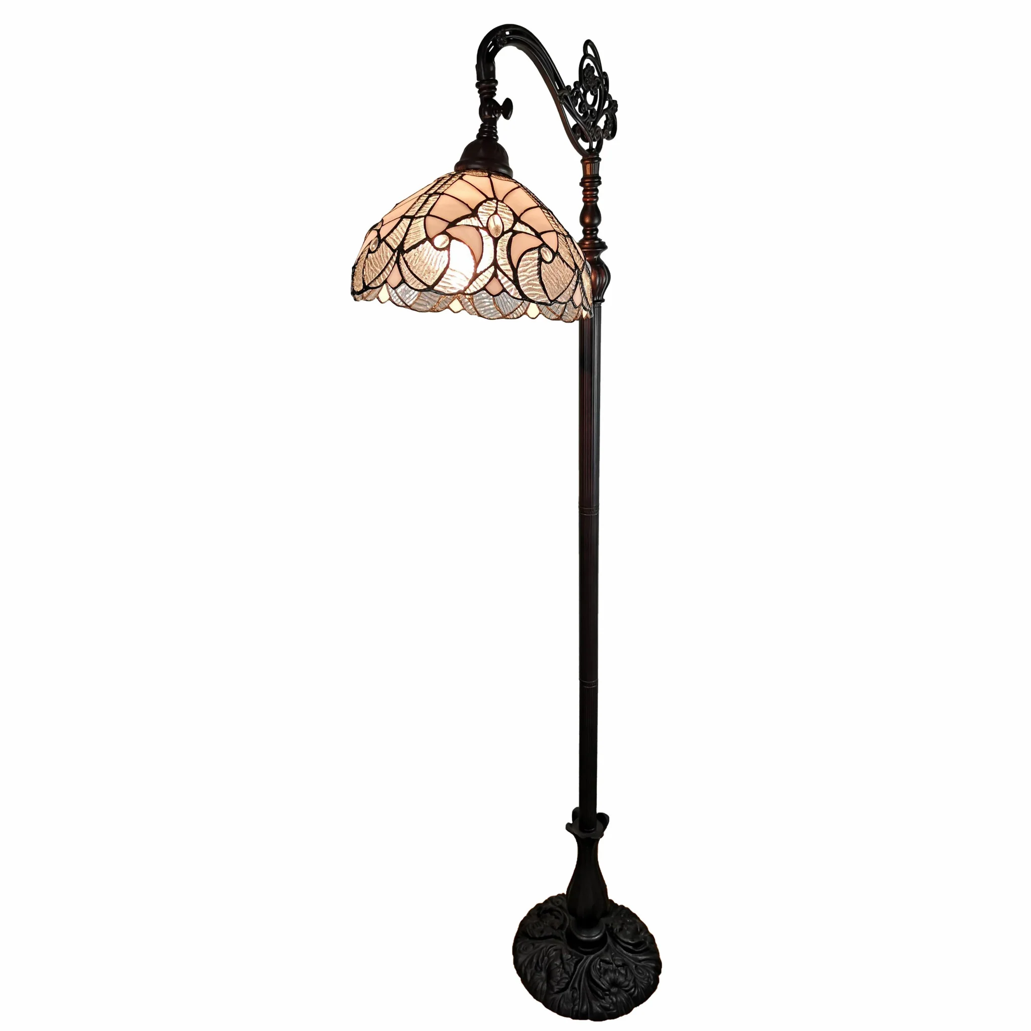 62" Brown Traditional Shaped Floor Lamp With White Stained Glass Bowl Shade By Homeroots - Image 3