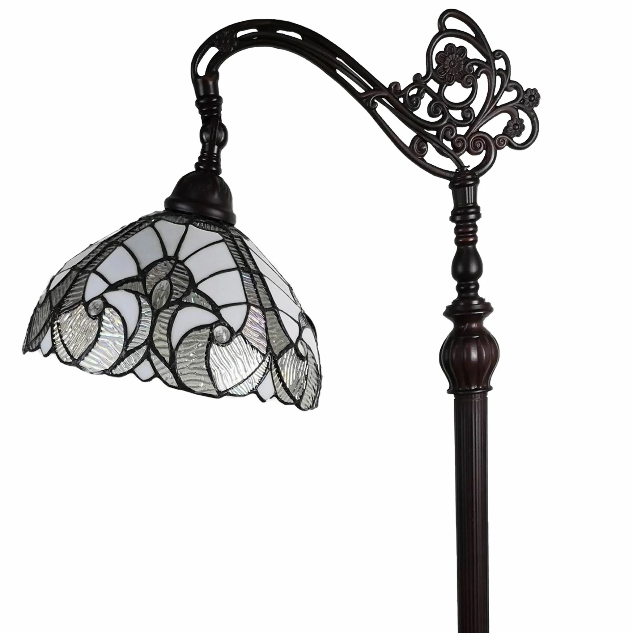62" Brown Traditional Shaped Floor Lamp With White Stained Glass Bowl Shade By Homeroots - Image 4