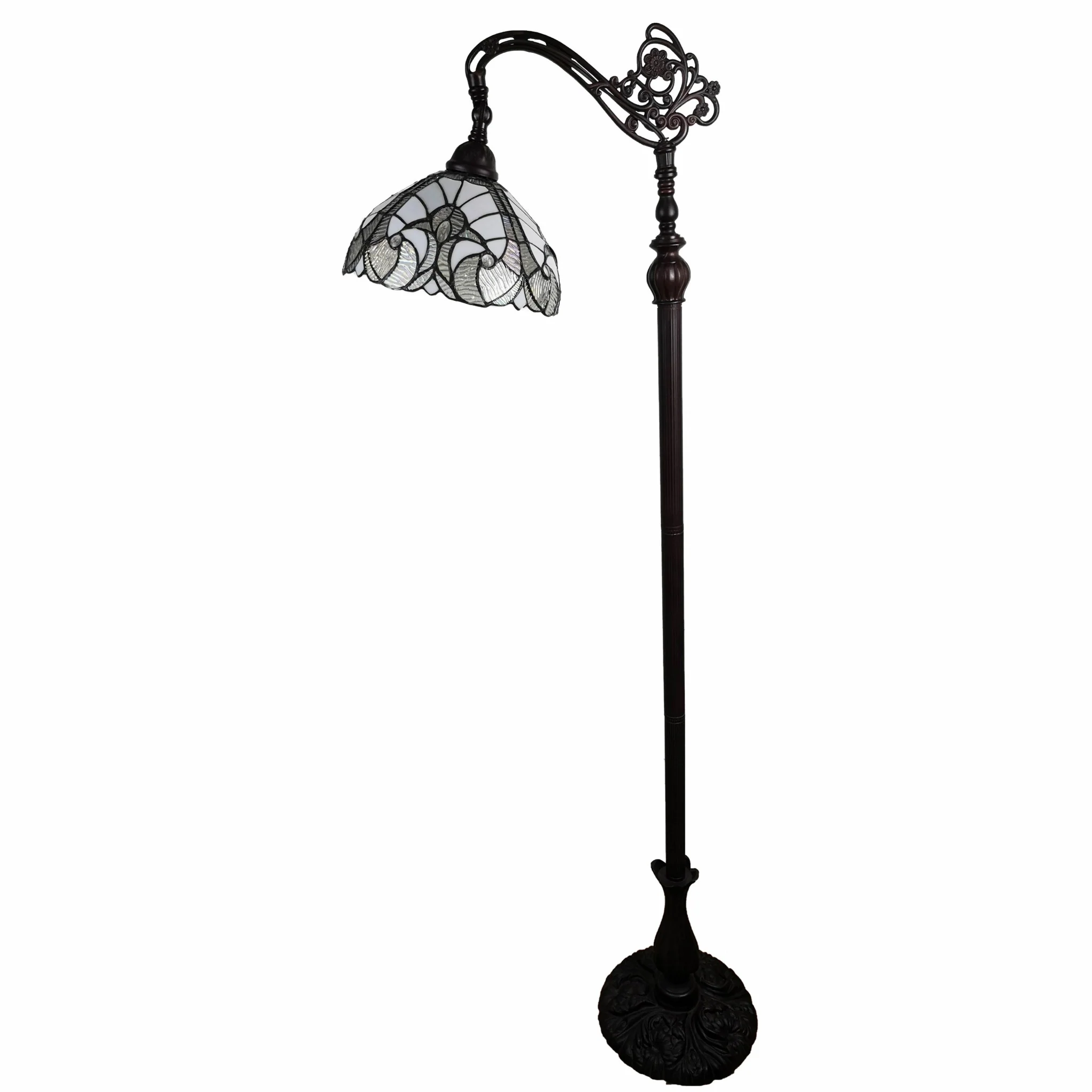 62" Brown Traditional Shaped Floor Lamp With White Stained Glass Bowl Shade By Homeroots - Image 5