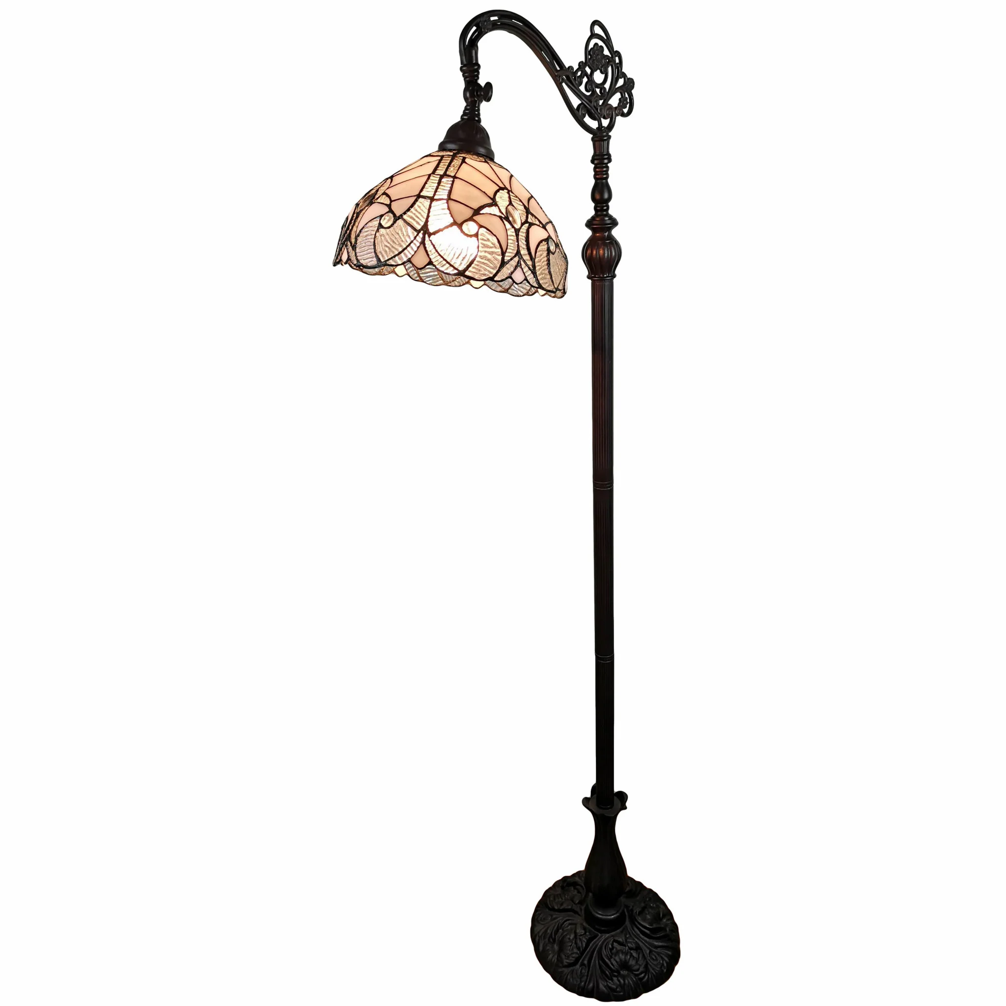 62" Brown Traditional Shaped Floor Lamp With White Stained Glass Bowl Shade By Homeroots - Image 6