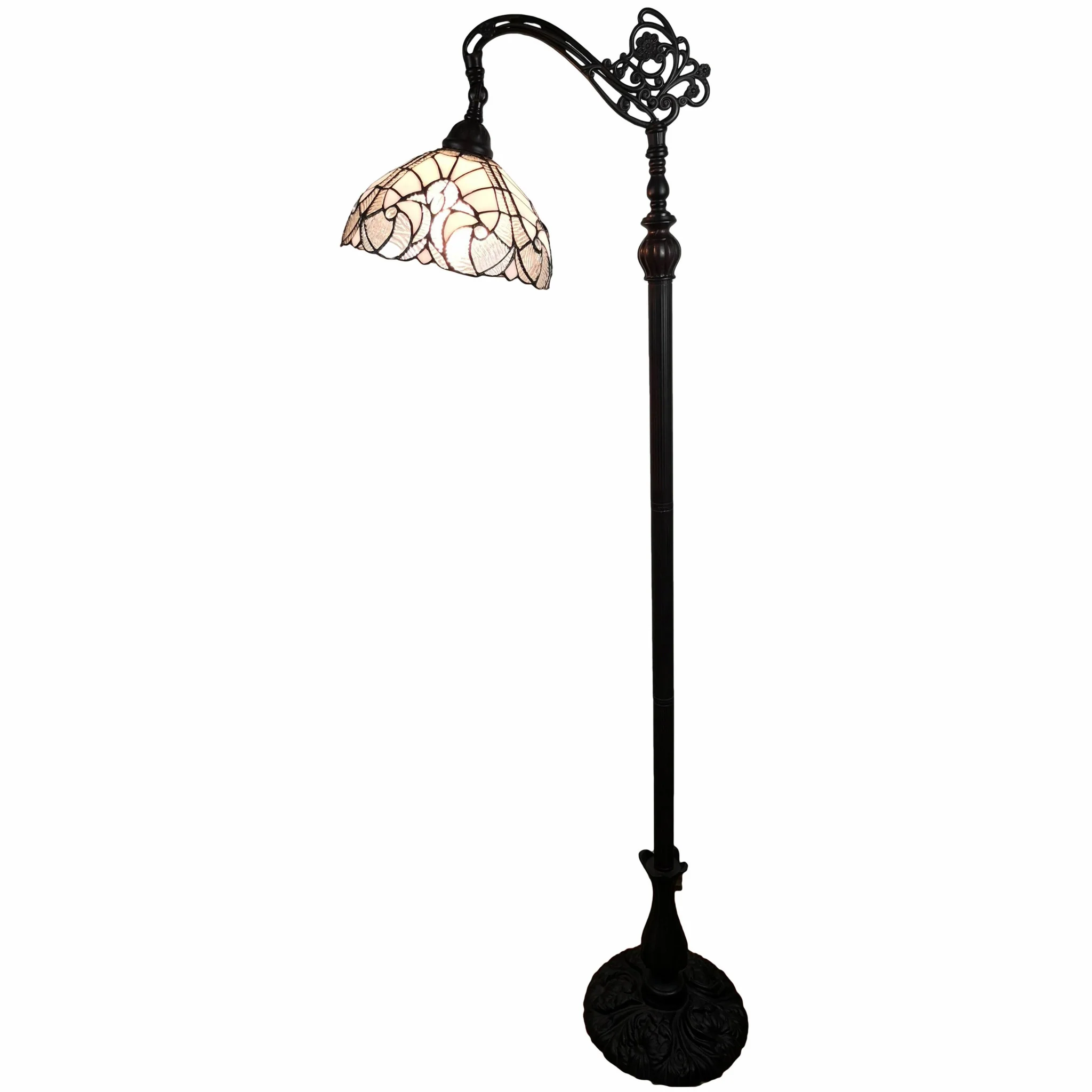 62" Brown Traditional Shaped Floor Lamp With White Stained Glass Bowl Shade By Homeroots - Image 9