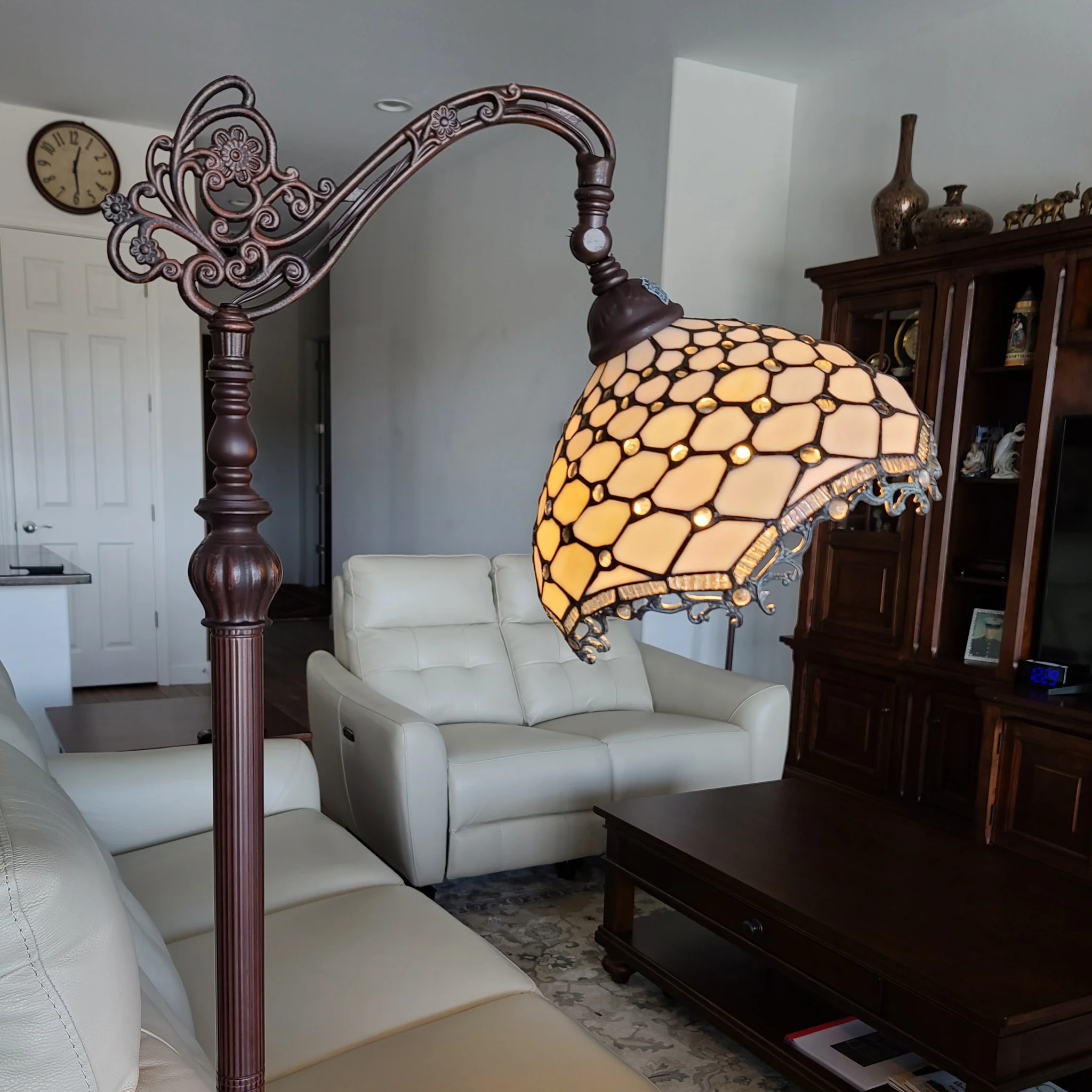 62" Brown Traditional Shaped Floor Lamp With White Tiffany Glass Bowl Shade By Homeroots - Image 2