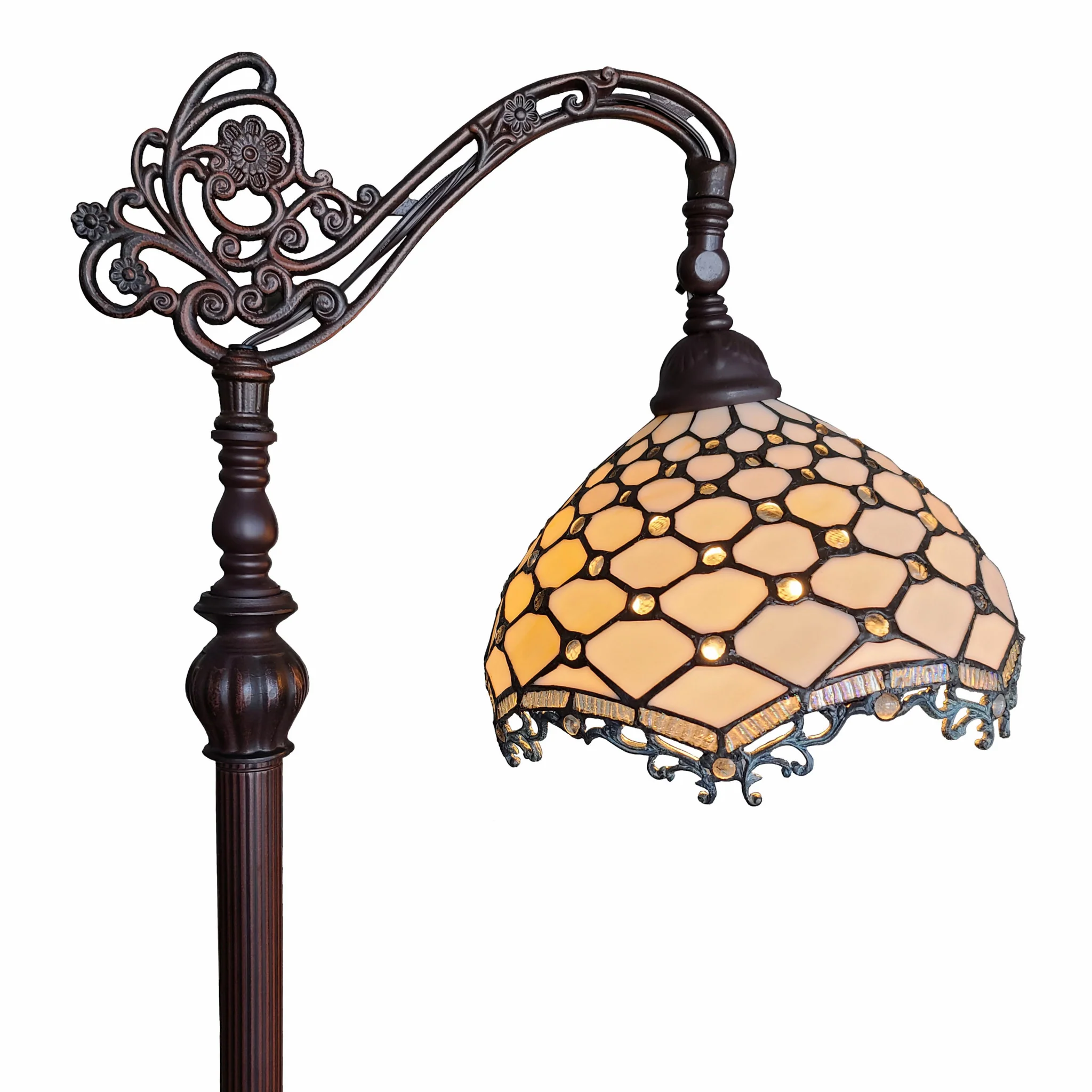 62" Brown Traditional Shaped Floor Lamp With White Tiffany Glass Bowl Shade By Homeroots - Image 3