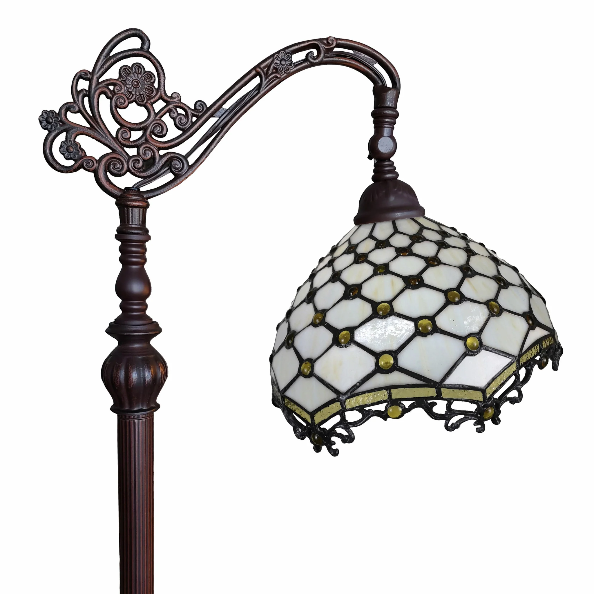 62" Brown Traditional Shaped Floor Lamp With White Tiffany Glass Bowl Shade By Homeroots - Image 5