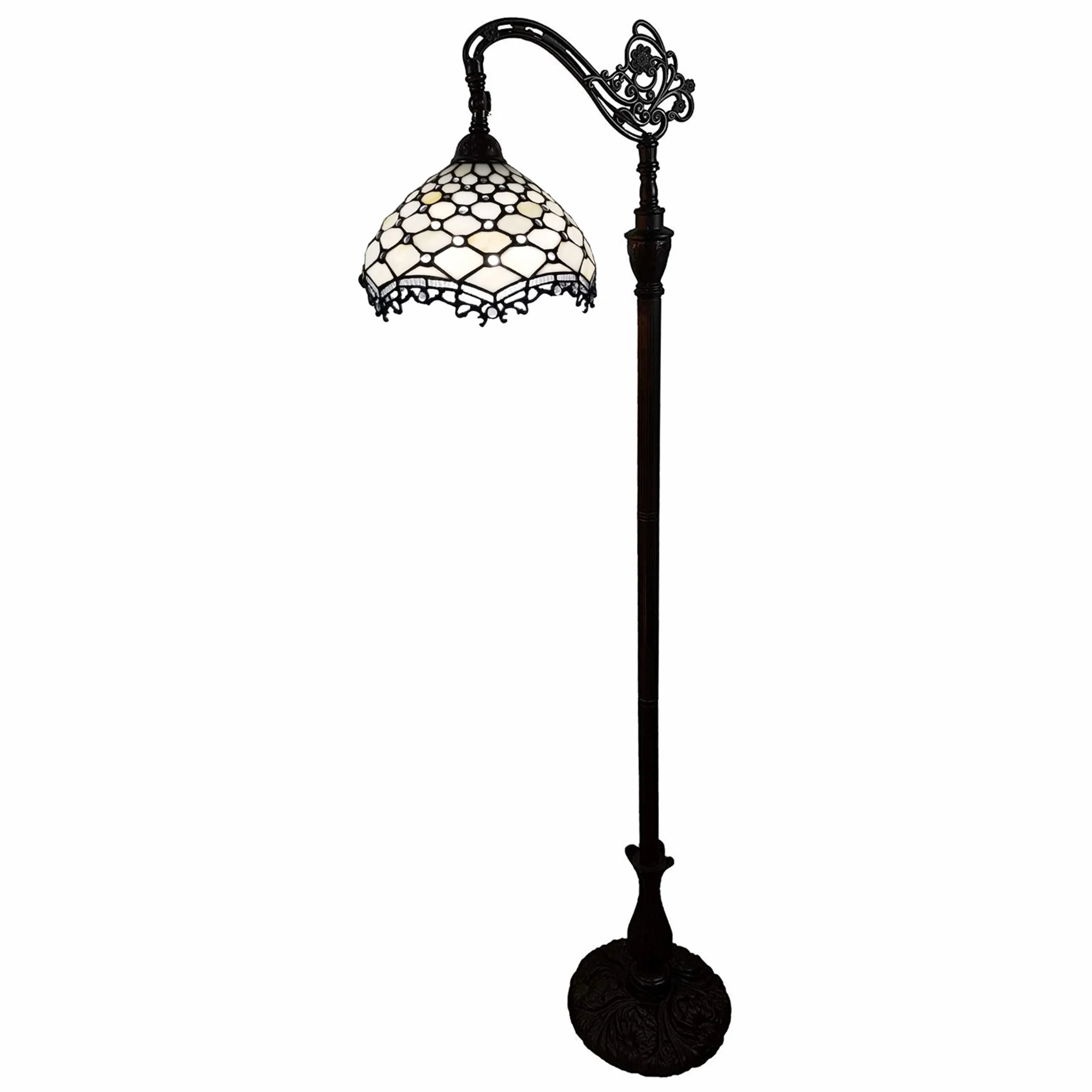 62" Brown Traditional Shaped Floor Lamp With White Tiffany Glass Bowl Shade By Homeroots - Image 6