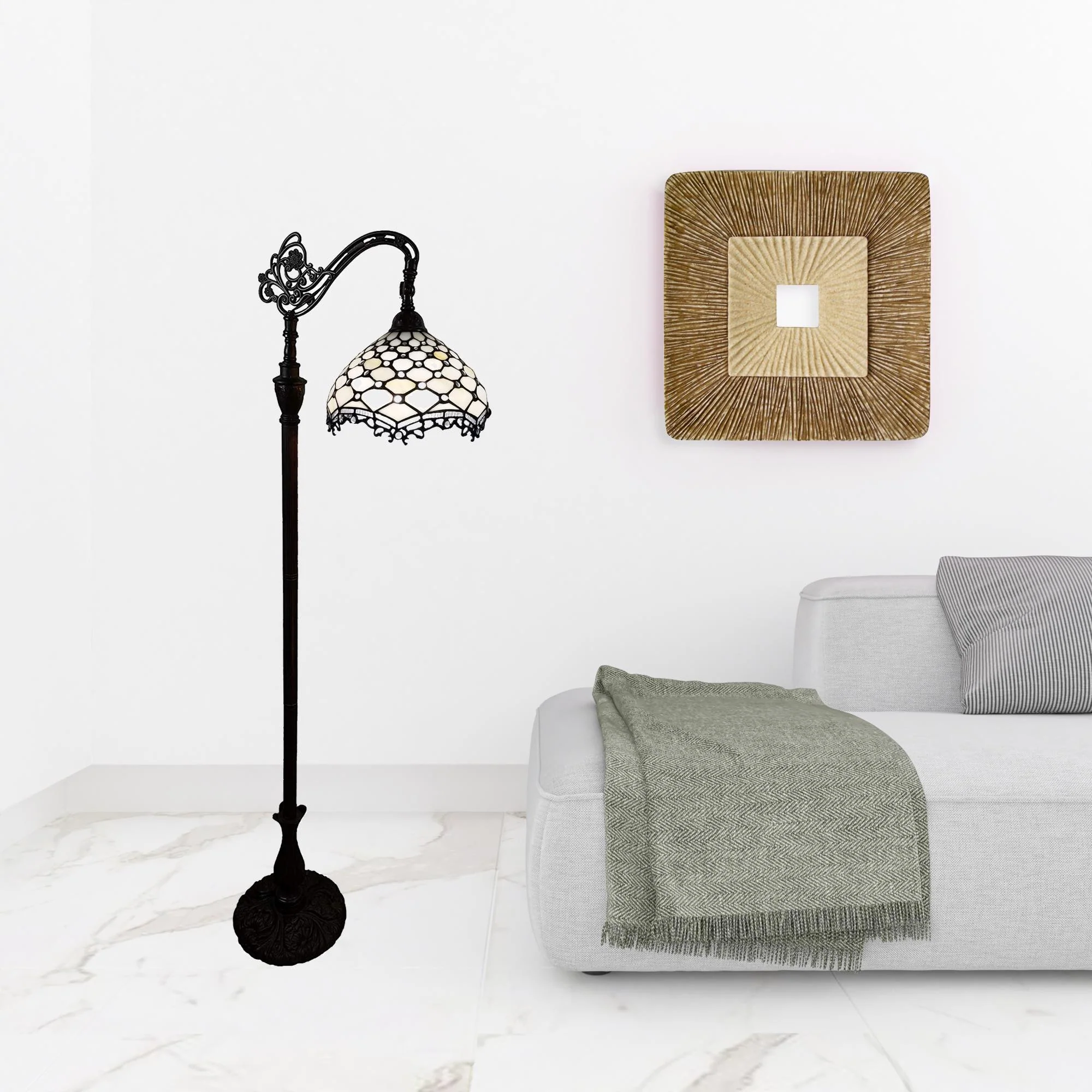 62" Brown Traditional Shaped Floor Lamp With White Tiffany Glass Bowl Shade By Homeroots - Image 9