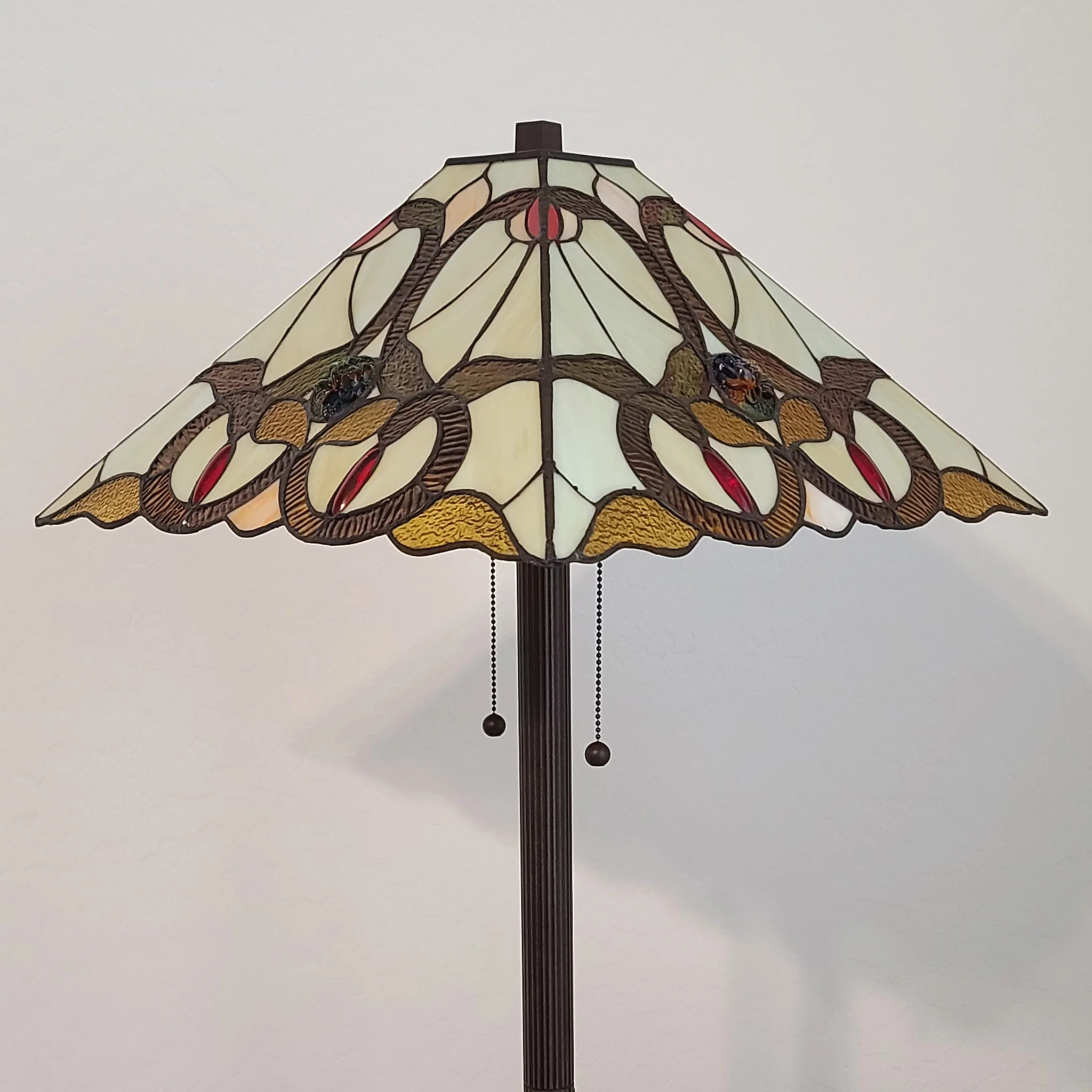 62" Brown Two Lights Traditional Shaped Floor Lamp With Brown And White Stained Glass Cone Shade By Homeroots - Image 5