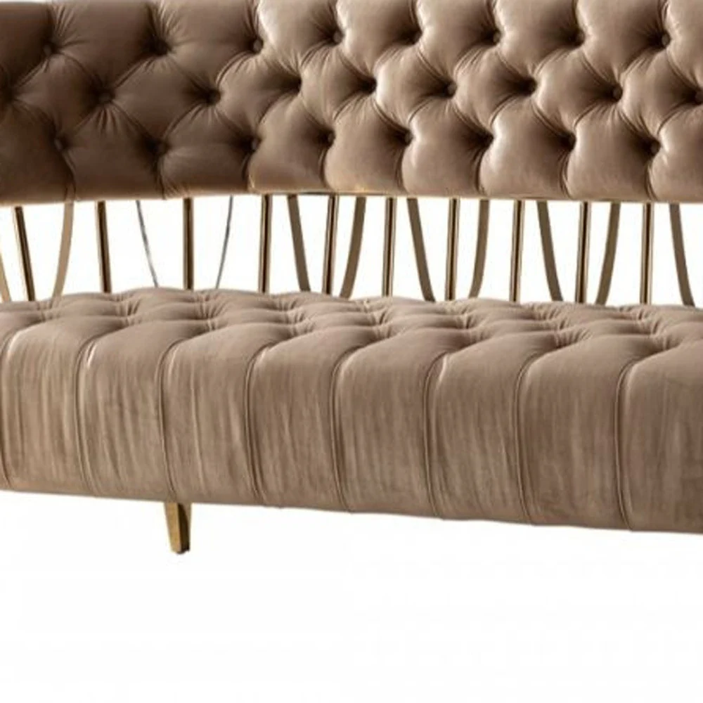 62" Dark Beige Velvet And Gold Exposed Back Love Seat By Homeroots - Image 4
