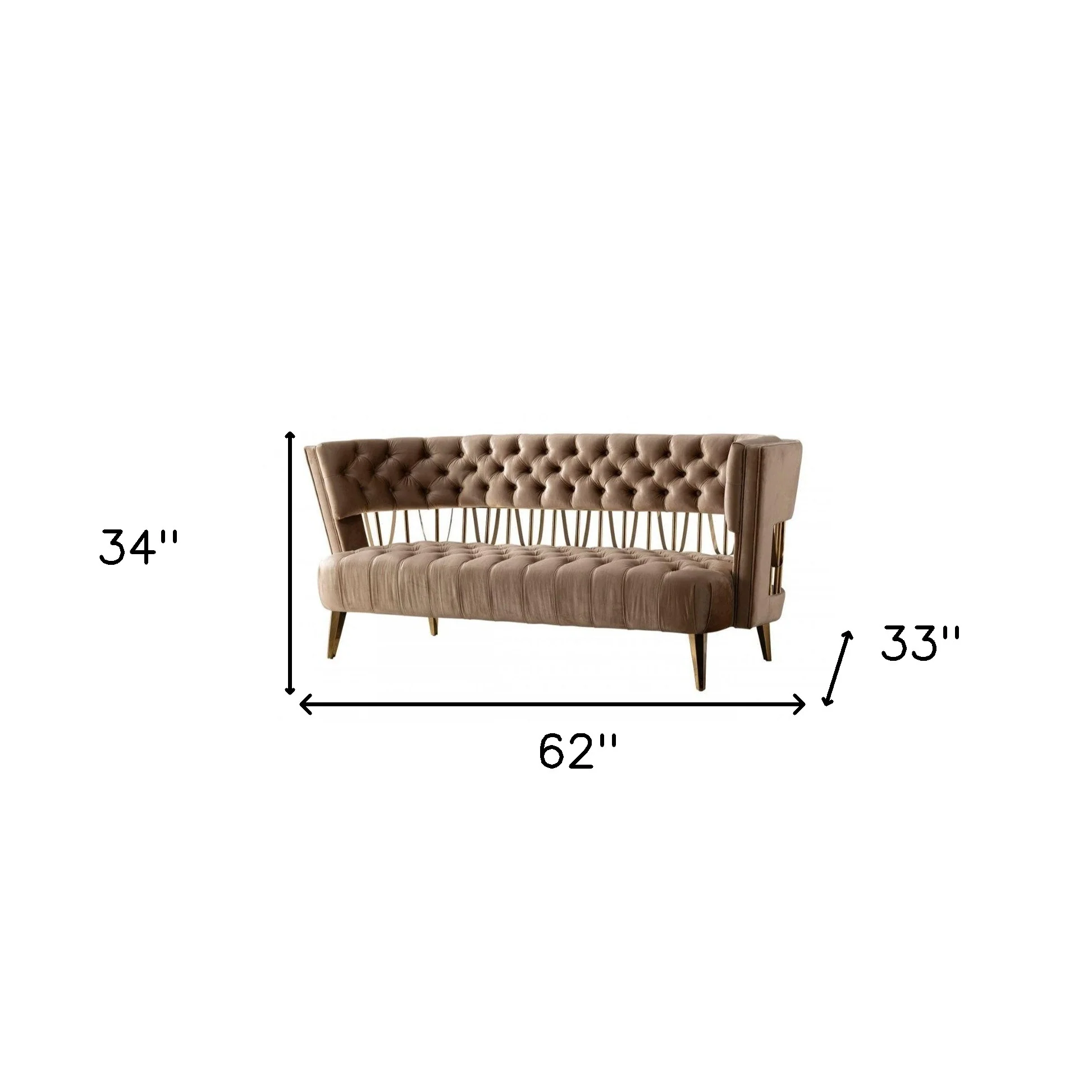 62" Dark Beige Velvet And Gold Exposed Back Love Seat By Homeroots - Image 5