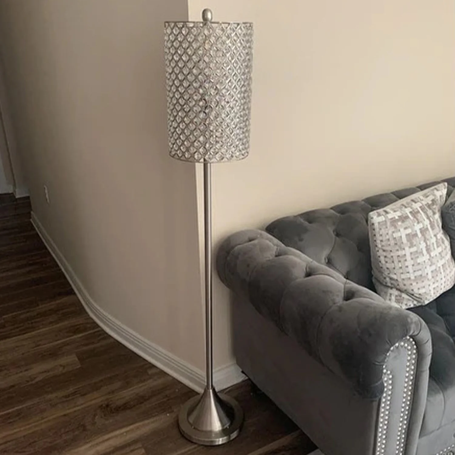 62" Drum Shade Crystal Bead Metal Floor Lamp By Homeroots - Image 5