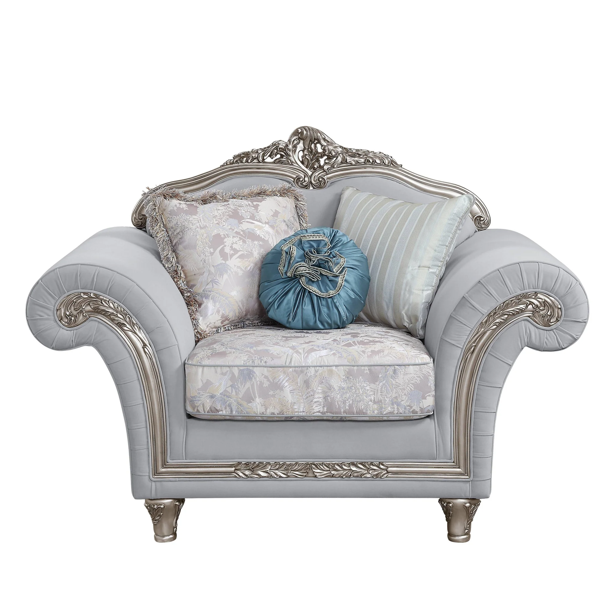 62" Light Gray Linen And Platinum Floral Club Chair By Homeroots - Image 2
