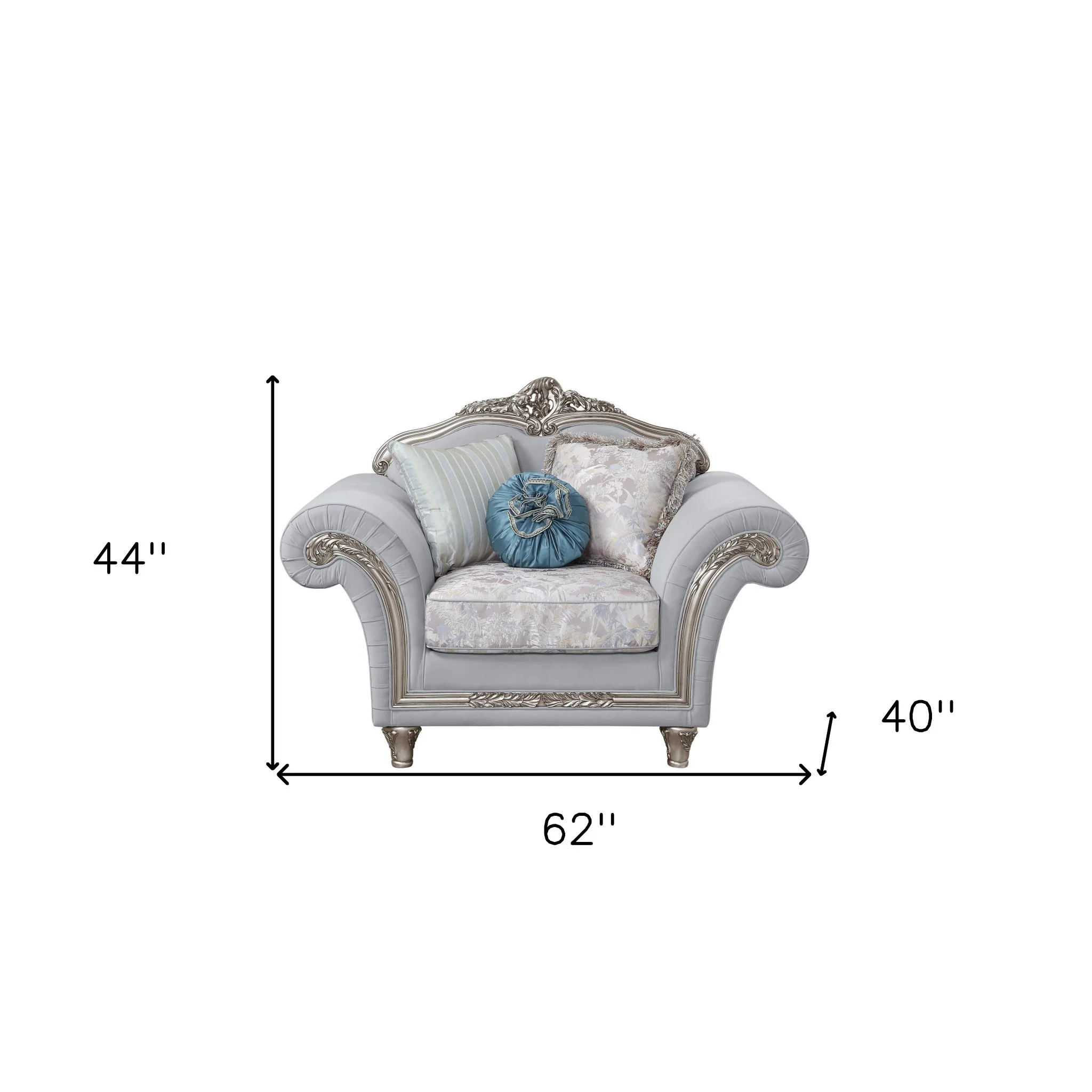 62" Light Gray Linen And Platinum Floral Club Chair By Homeroots - Image 4