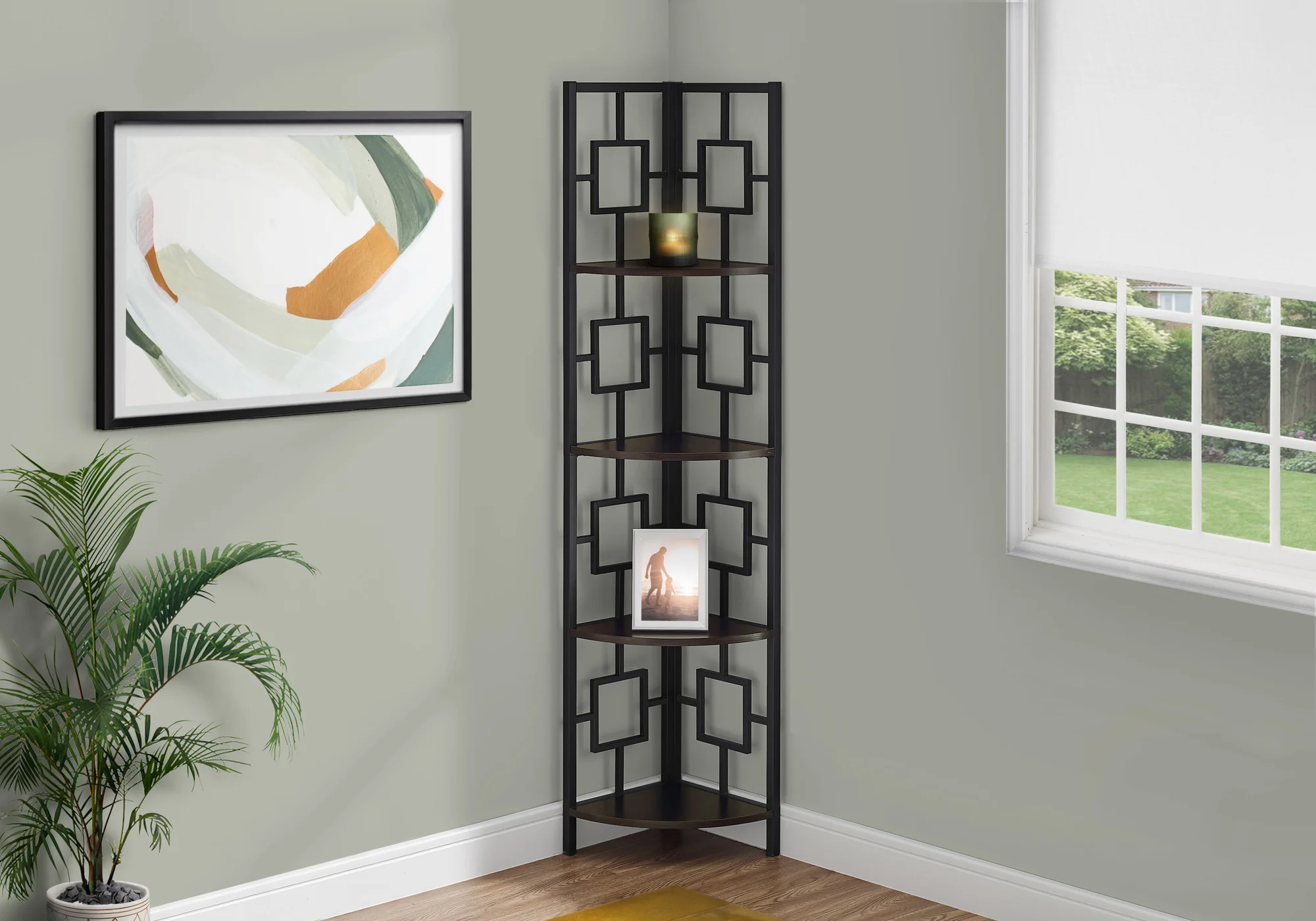 62" Metal Corner Black Bookcase with 4 shelves By Homeroots - Image 11