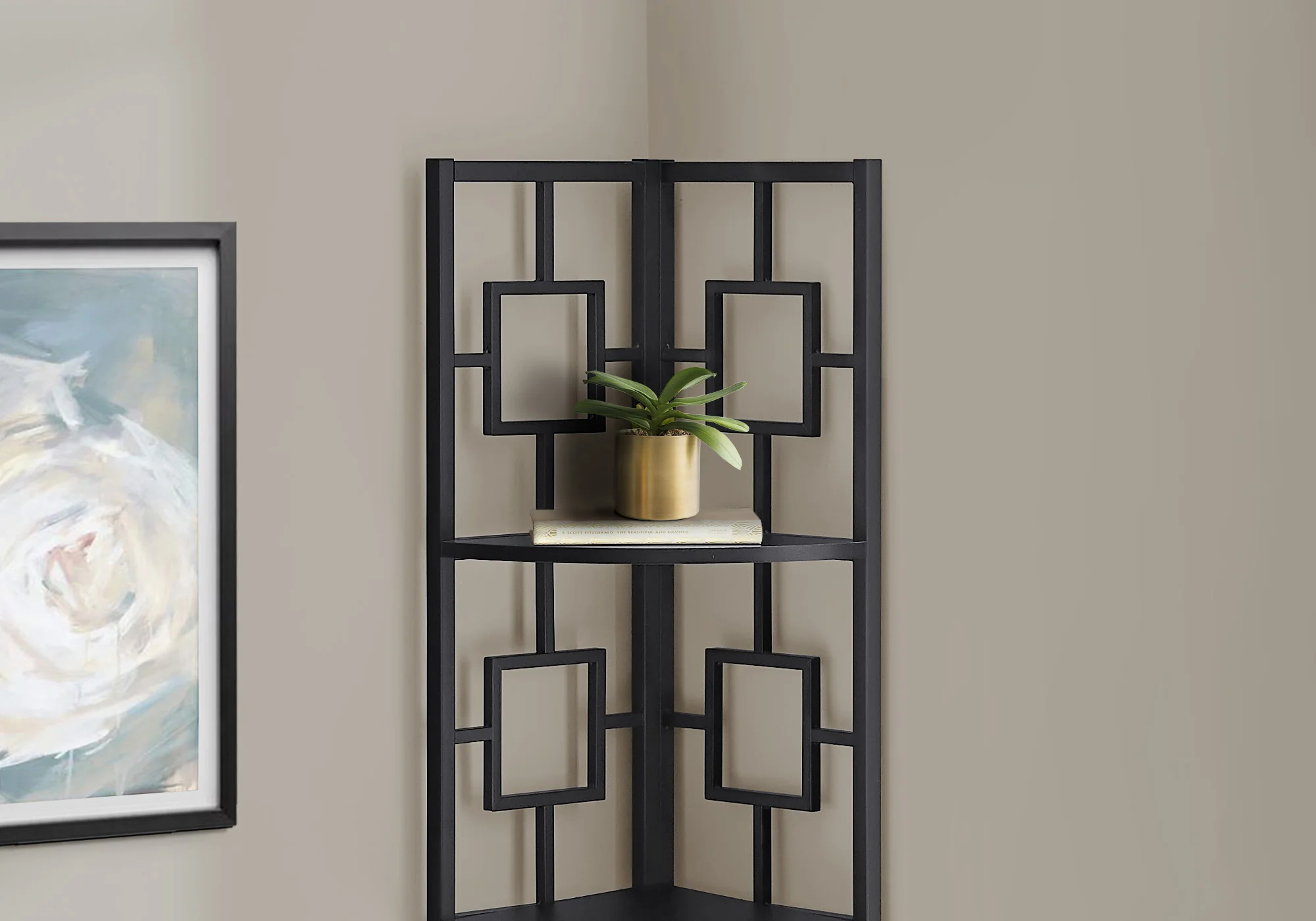62" Metal Corner Black Bookcase with 4 shelves By Homeroots - Image 3