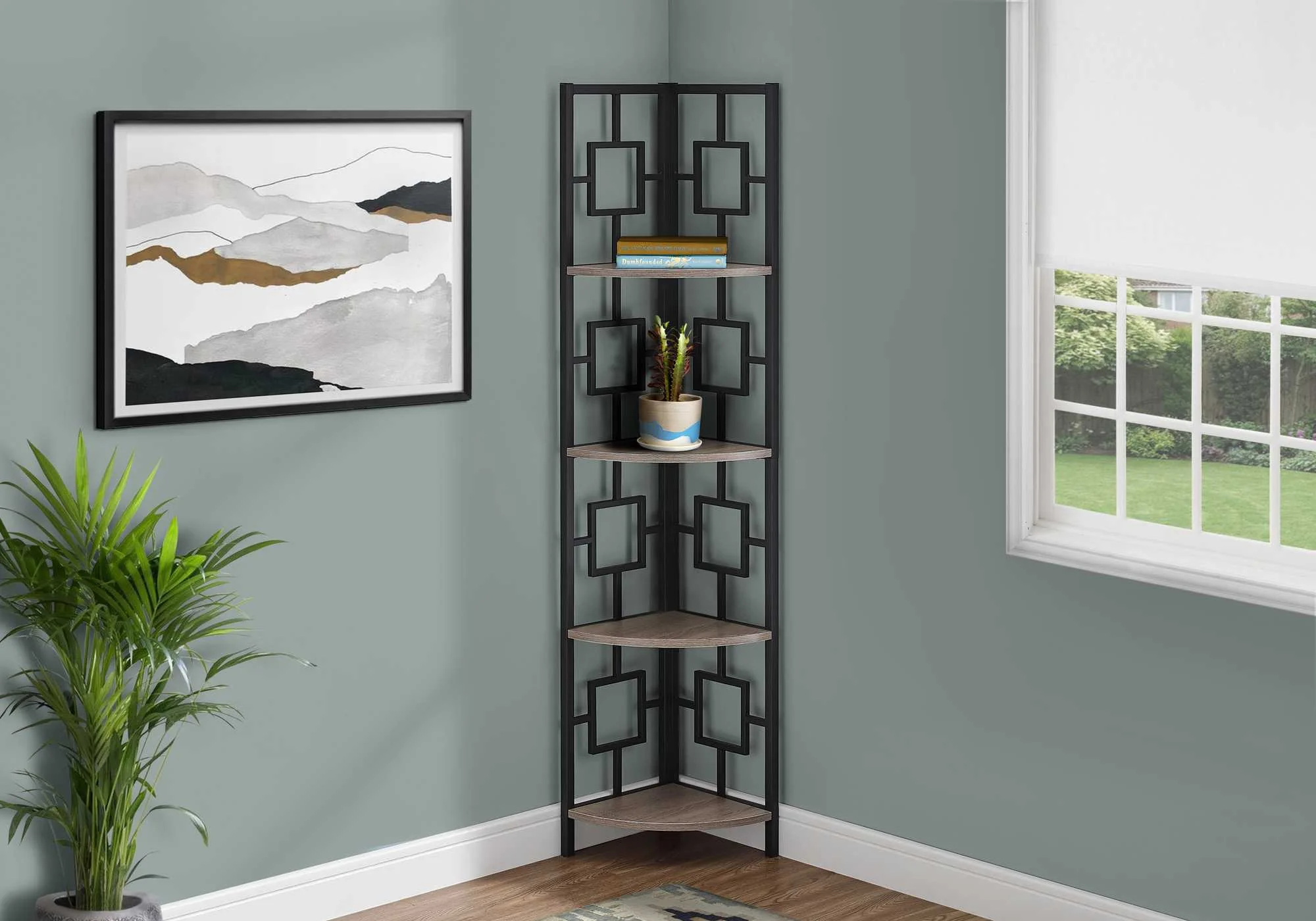 62" Metal Corner Black Bookcase with 4 shelves By Homeroots - Image 7