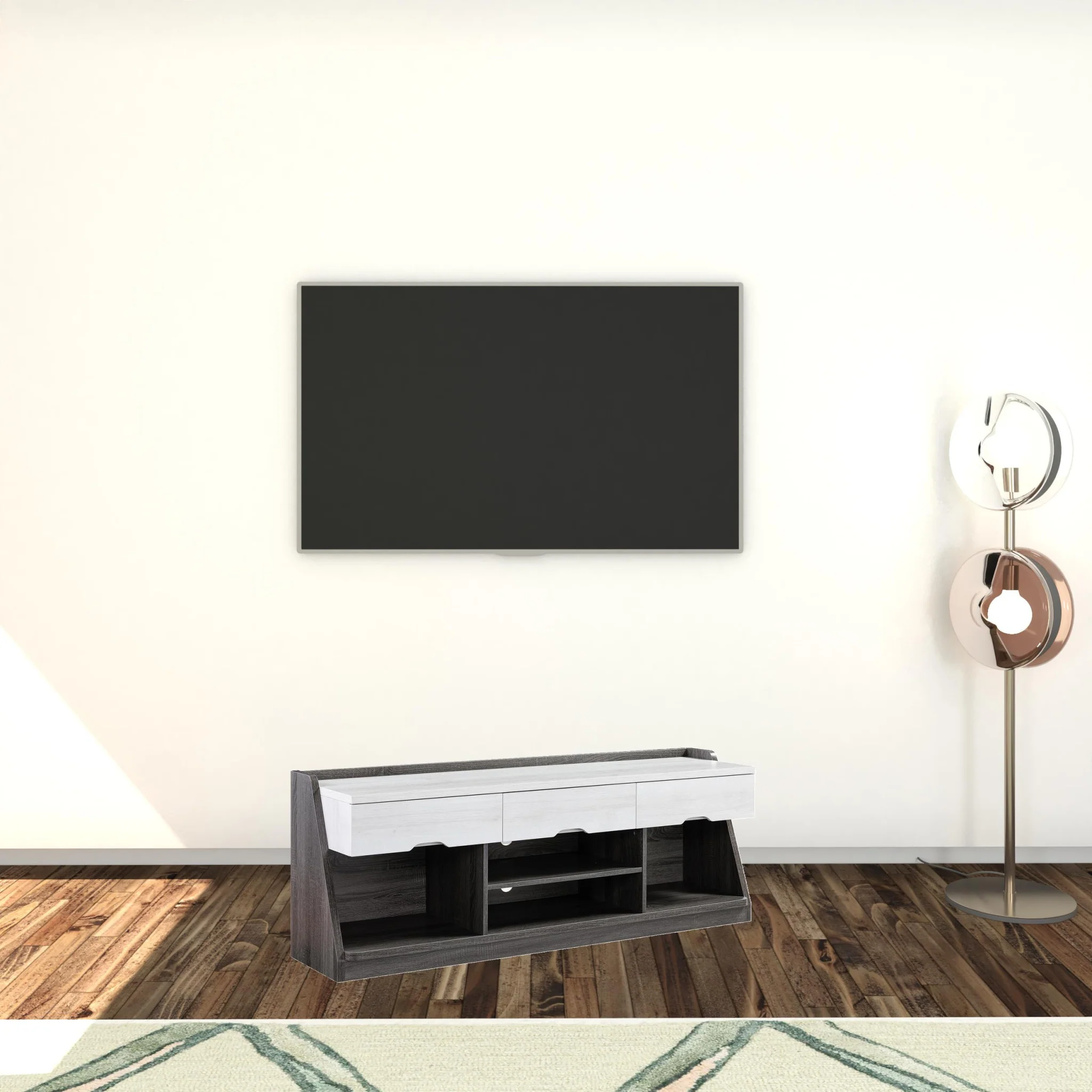 62" White Oak & Distressed Grey Particle Board Cabinetenclosed Storage TV Stand By Homeroots - Image 2