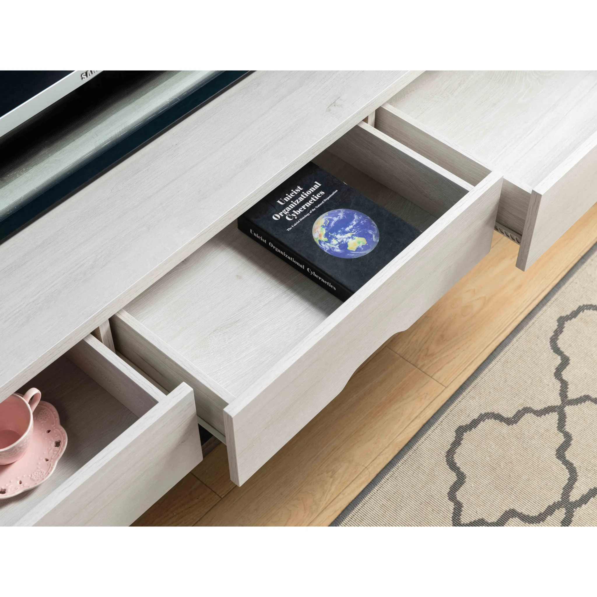 62" White Oak & Distressed Grey Particle Board Cabinetenclosed Storage TV Stand By Homeroots - Image 5